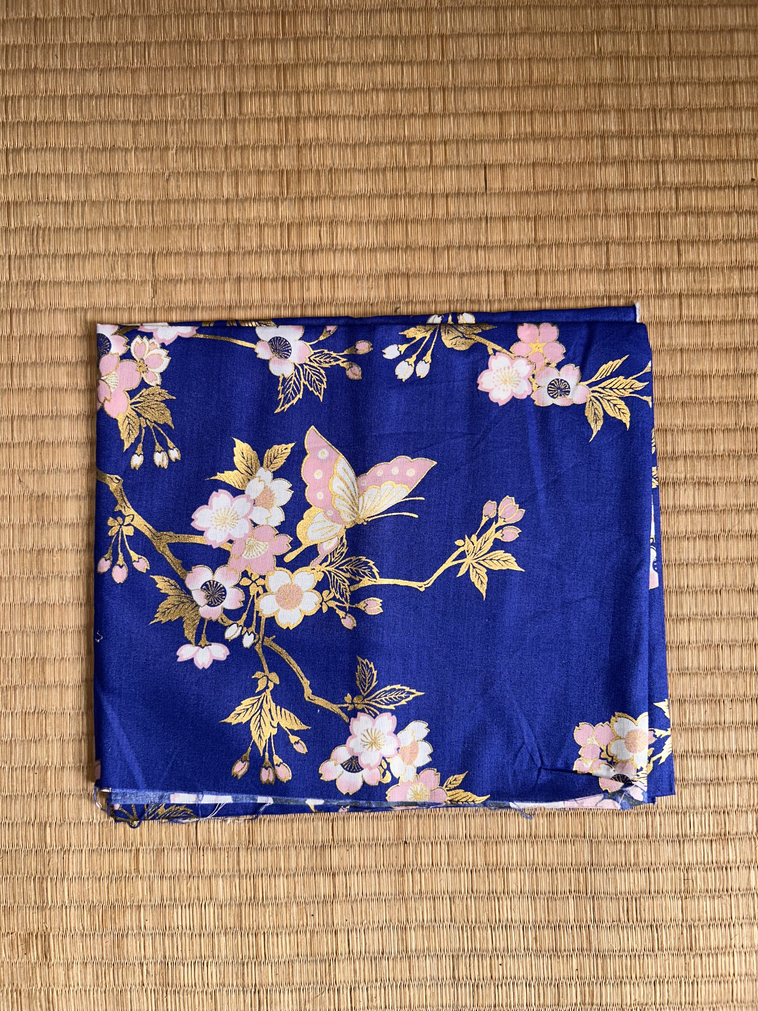 Blue Floral and Pink Butterfly Fabric