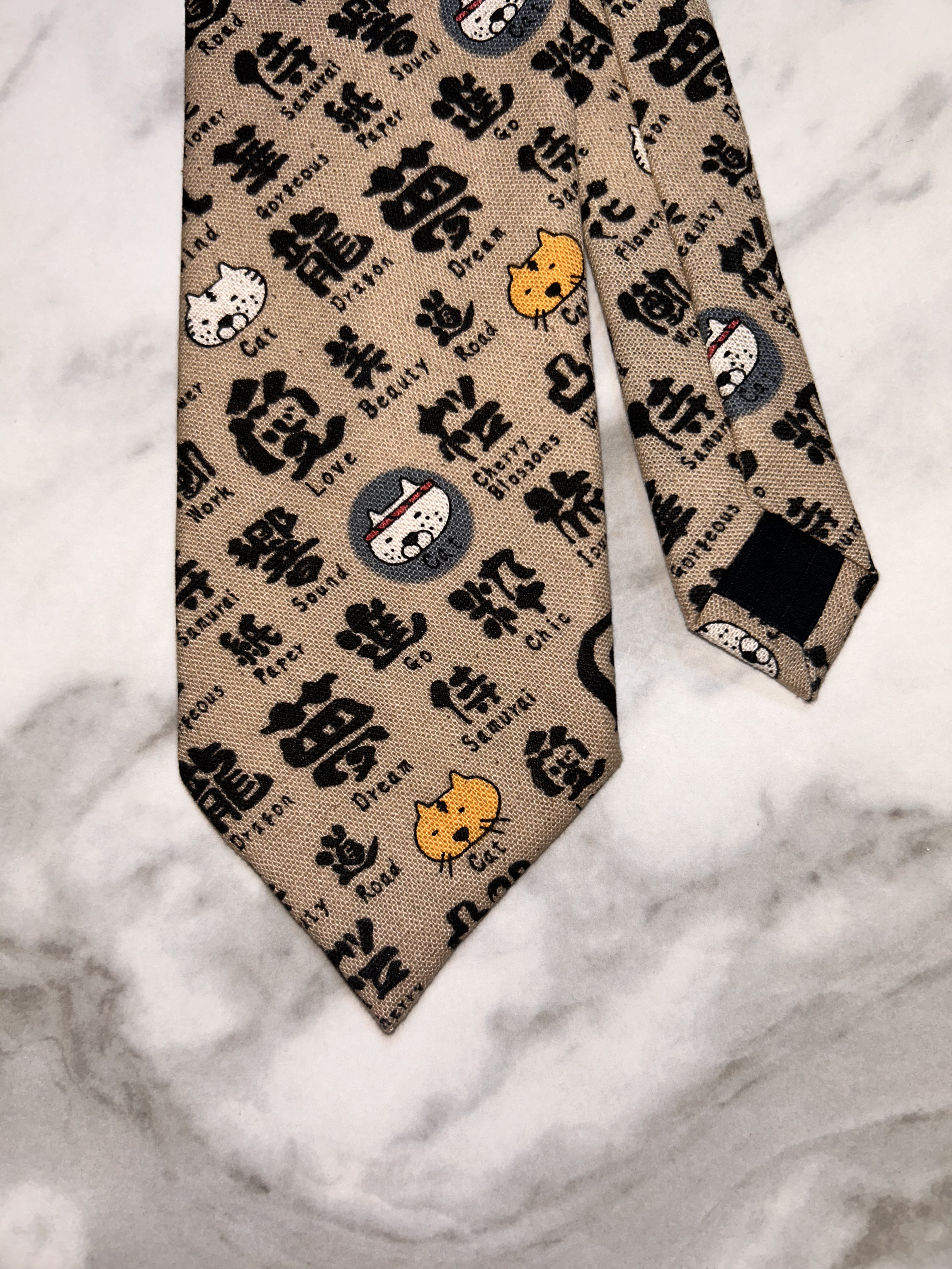 Tan Japanese Kanji Tie