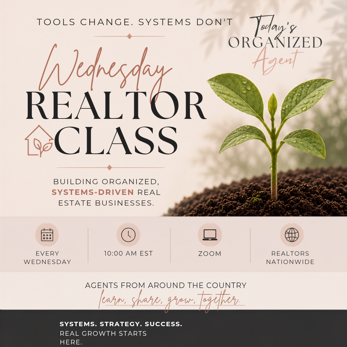 Graphic for Wednesday Realtor free training on zoom about systems and AI