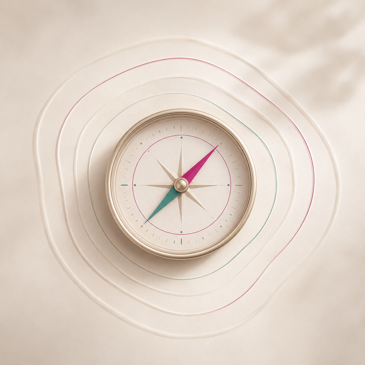 Core values represented by a compass, guiding your life on a day to day basis. How would be to make aligned decisions, with your true inner self?