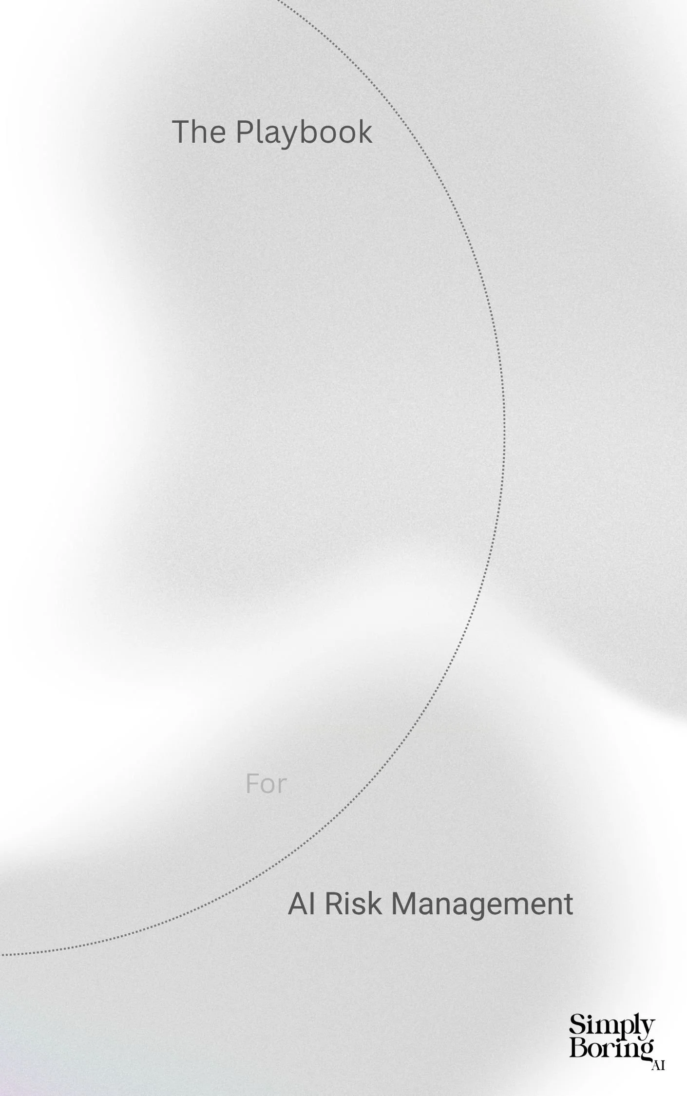Cover page of a book titled 'AI Risk Management' with minimalist gray background and dotted circle pattern, featuring the subtitle 'Simply Boring AI' at the bottom.
