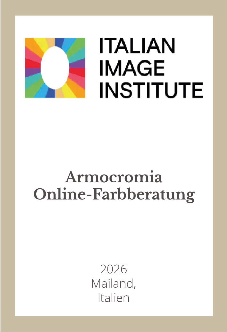 Titelblatt eines Dokuments der Italian Image Institute über Online-Farberatung bei Armocromia, 2026 in Mailand, Italien.