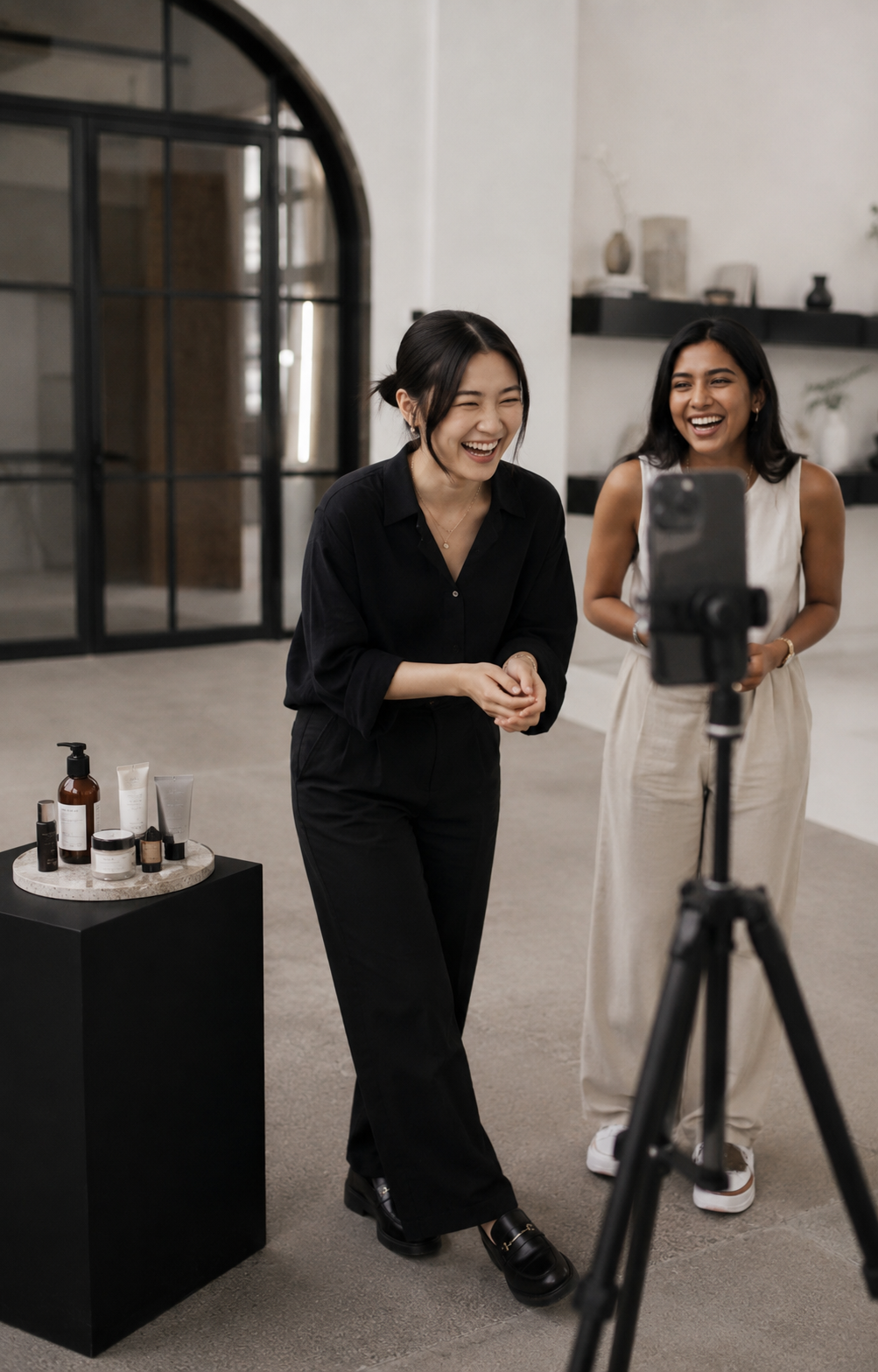 Social media agency team consulting with a beauty brand client in Singapore