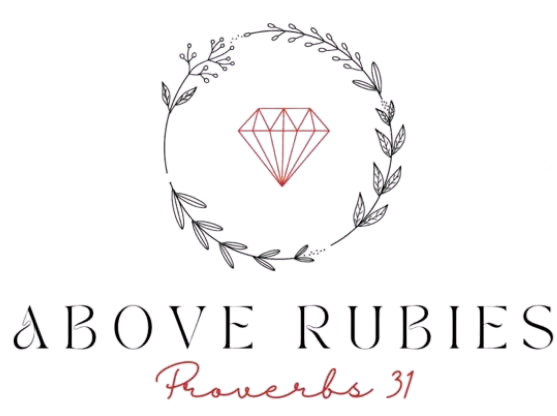 Stylized logo with a diamond and laurel wreath, and the text 'Above Rubies' with a pink banner reading 'Pearls 31'.