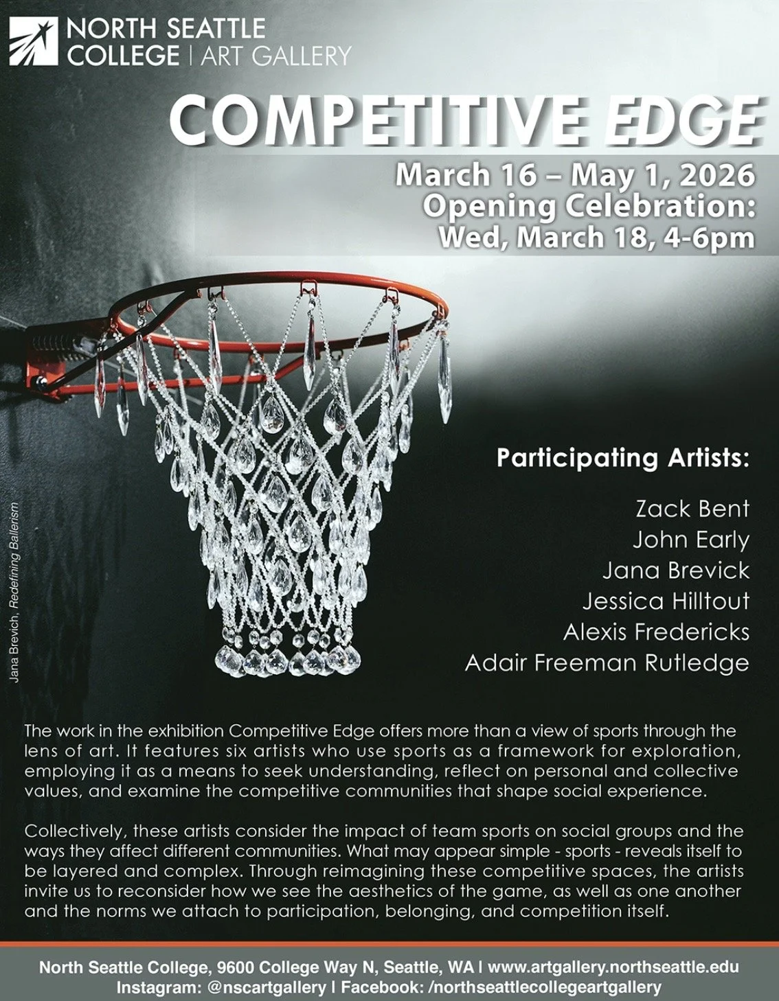 Promotional poster for Competitive Edge, a juried exhibition at SCAD featuring works by Alexis Fredericks, including the installation UNITE. and sculptural work UNITED..