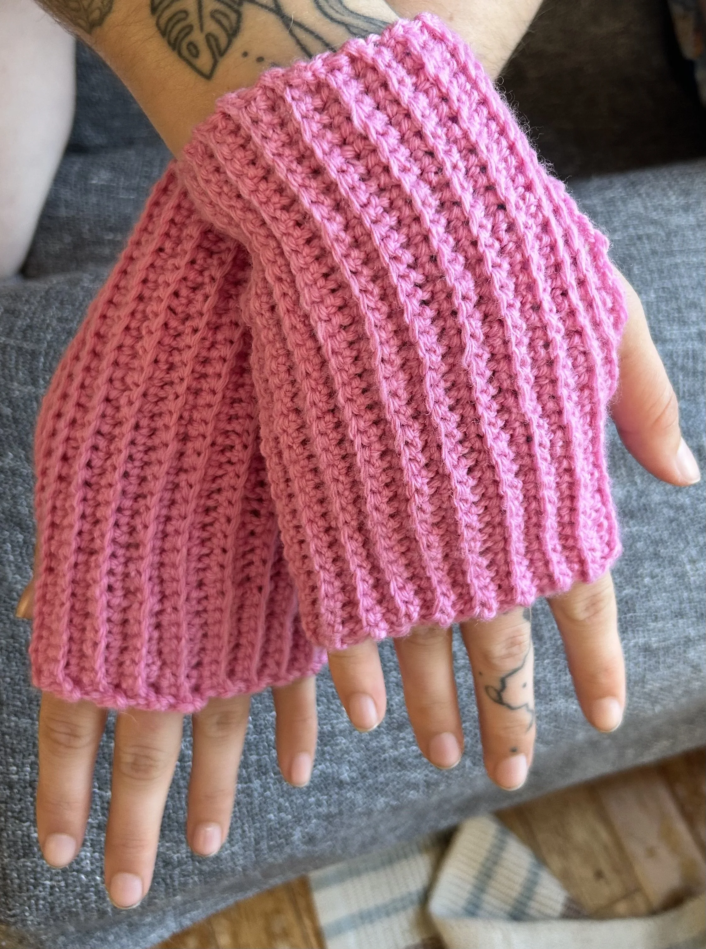 Pink Crochet Fingerless Gloves