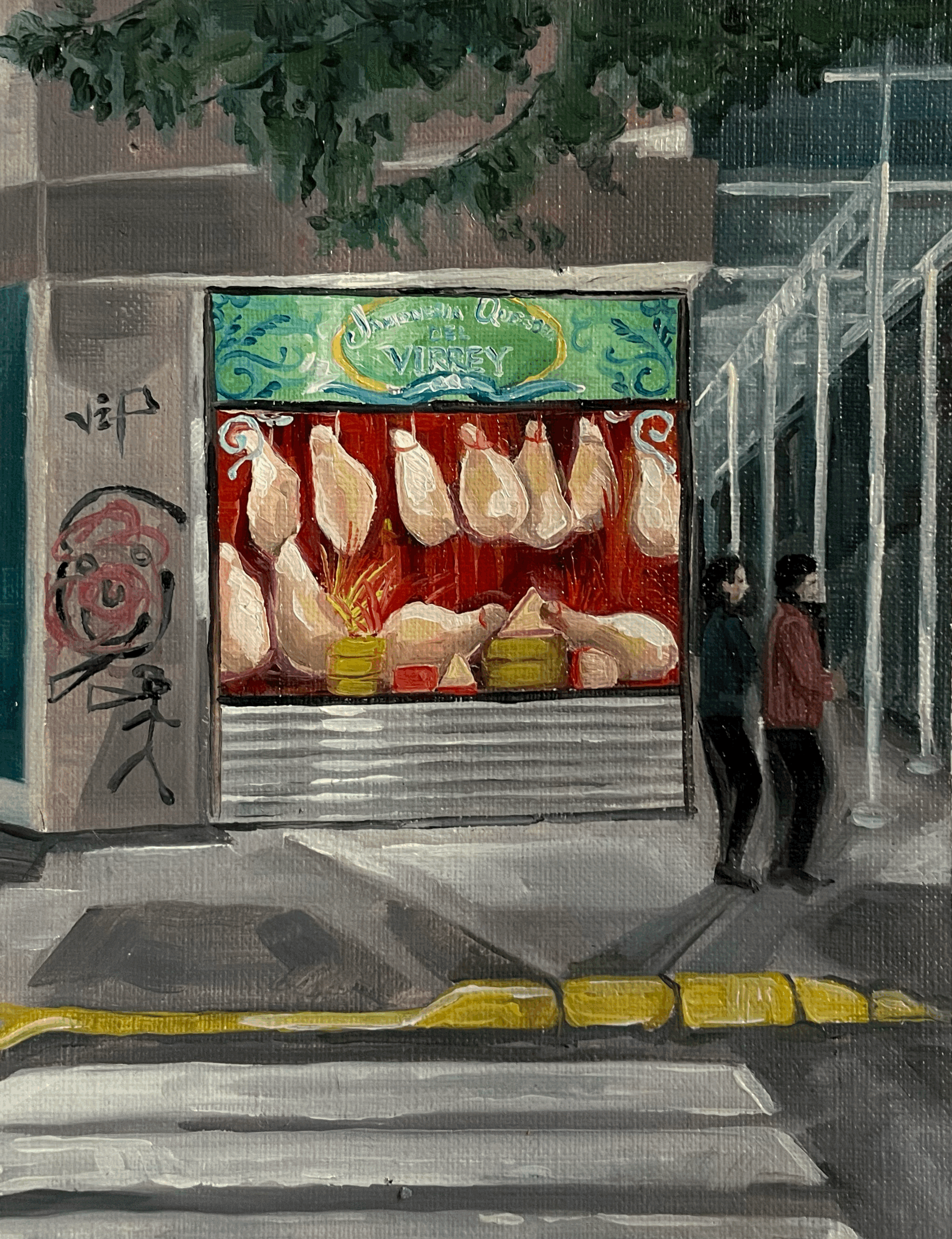 Oil study of a meat and cheese shop