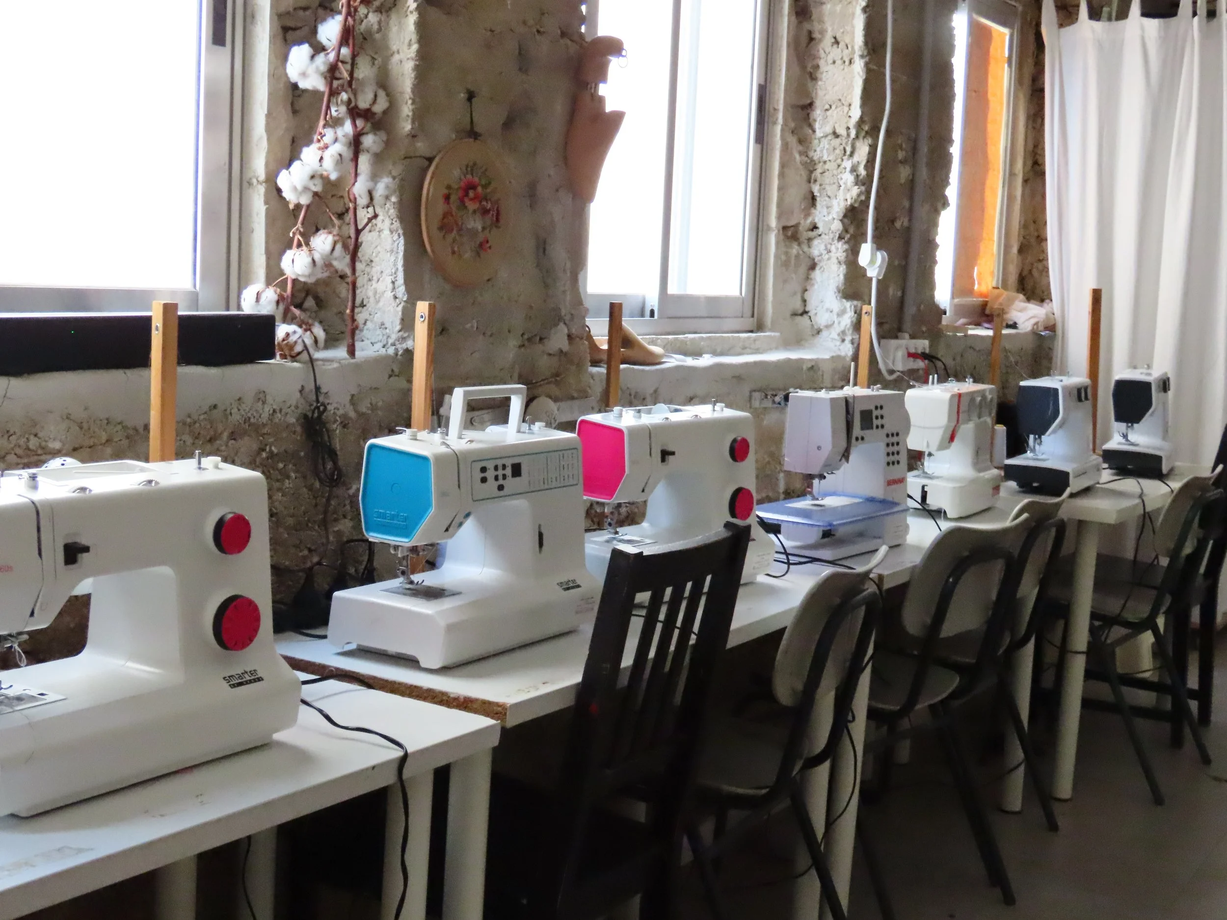 Sewing machines in Gili Studio, a sewing and fashion design studio in Jerusalem.
