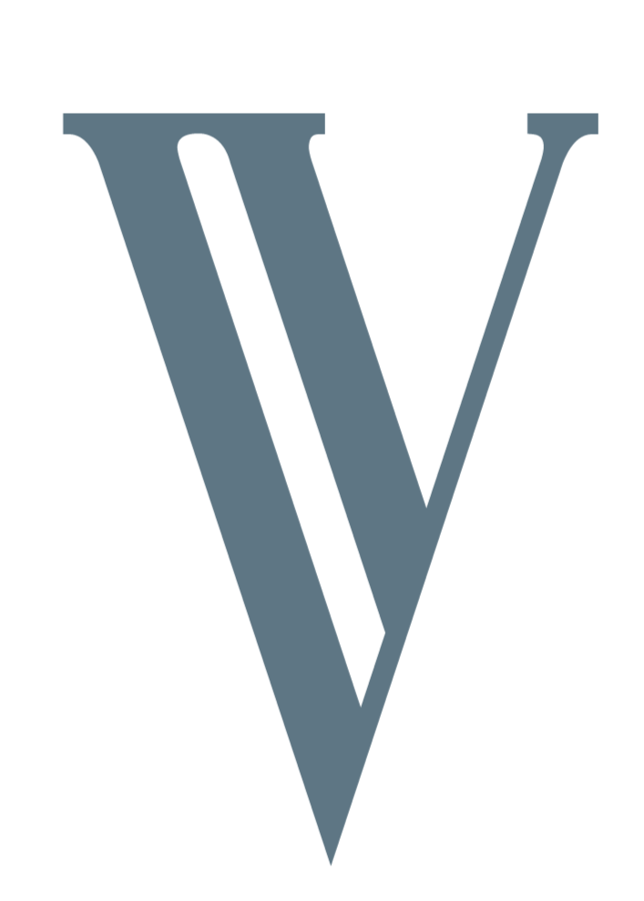 A black background with a large, stylized grey letter V centered in the image.