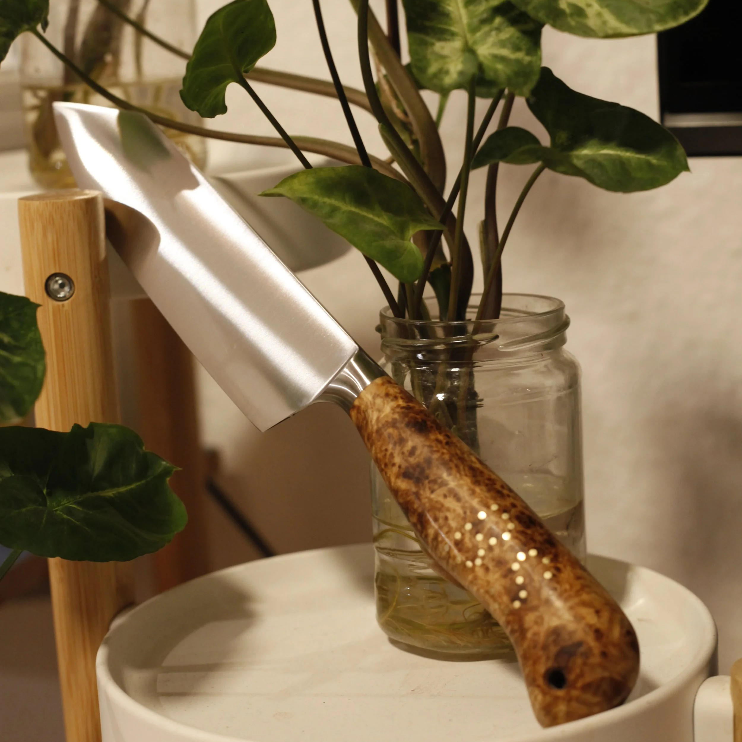 Ahorn Griff passend zum Geburtsmonat, Initialen aus Messing im Griff
