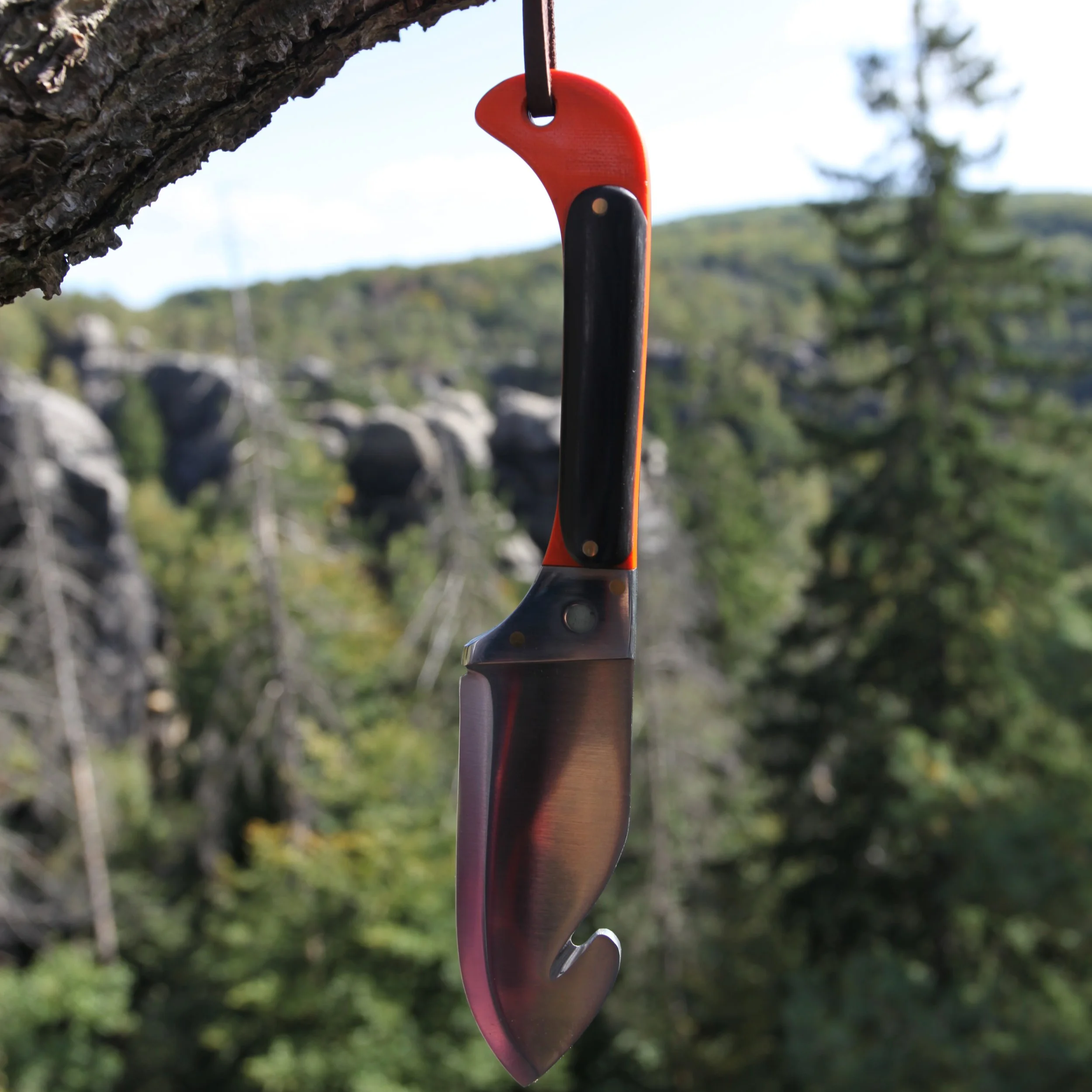 Jagdmesser aus N690, mit Aufbruchklinge - Beschalt mit Büffelhorn, Leuchtpunkt im Kropf 
