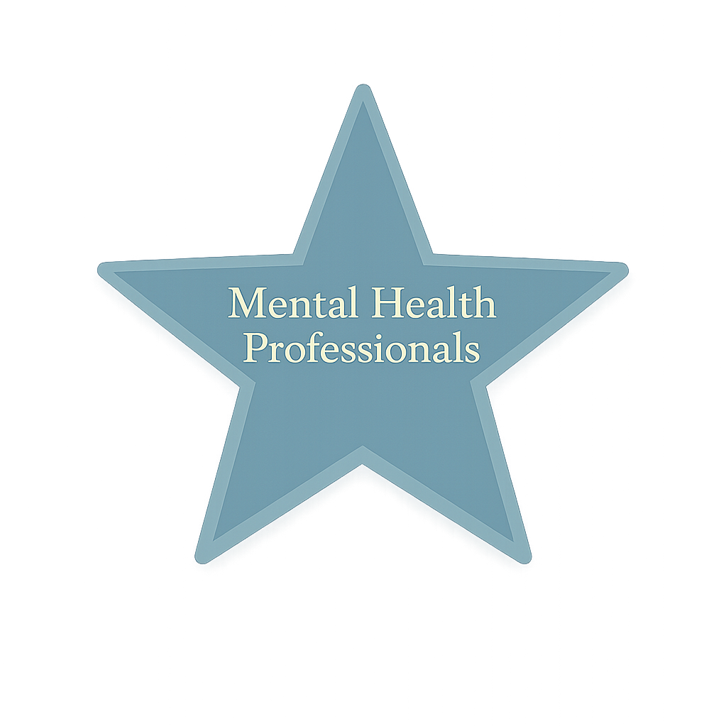 A blue star with the words "Mental Health Professionals" written in the center.