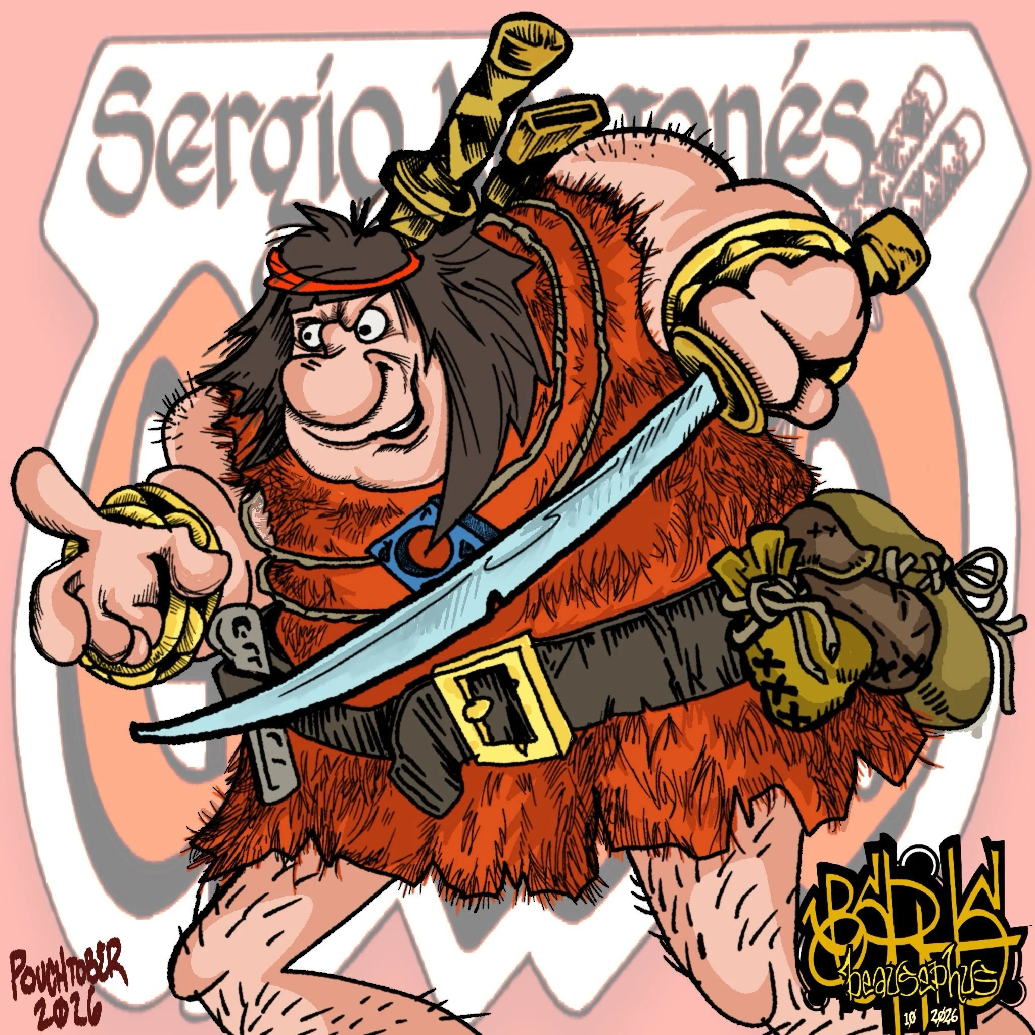 Thought about skipping this one&hellip; never drew this character. Surprised at how similar certain aspects aligned themselves with my techniques&hellip;until I go and over render them. #pouchtober #beausephusart #groo #groothewanderer #sergioaragon&