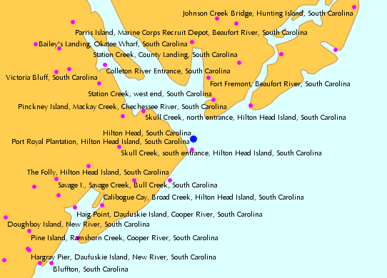Map of Hilton Head Island, South Carolina, showing street names, landmarks, and points of interest.