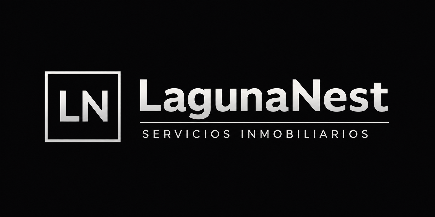 Logo for LagunaNest Servicios Inmobiliarios with a black background, white text, and a rectangular border around the initials 'LN'.