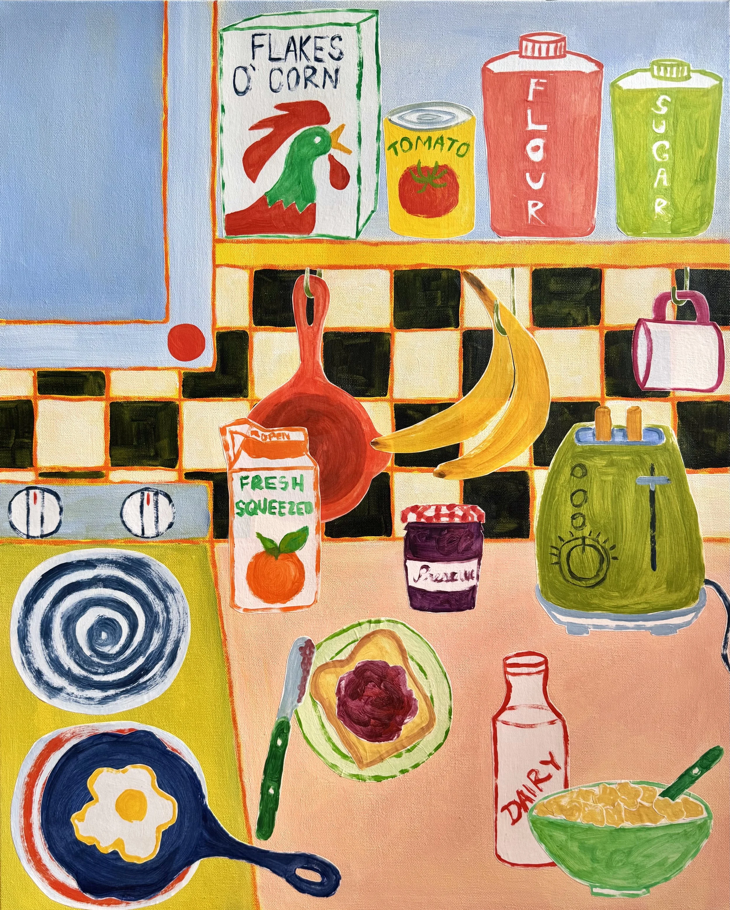 Come and Get It! 24x30. Acrylic and painted paper collage on canvas