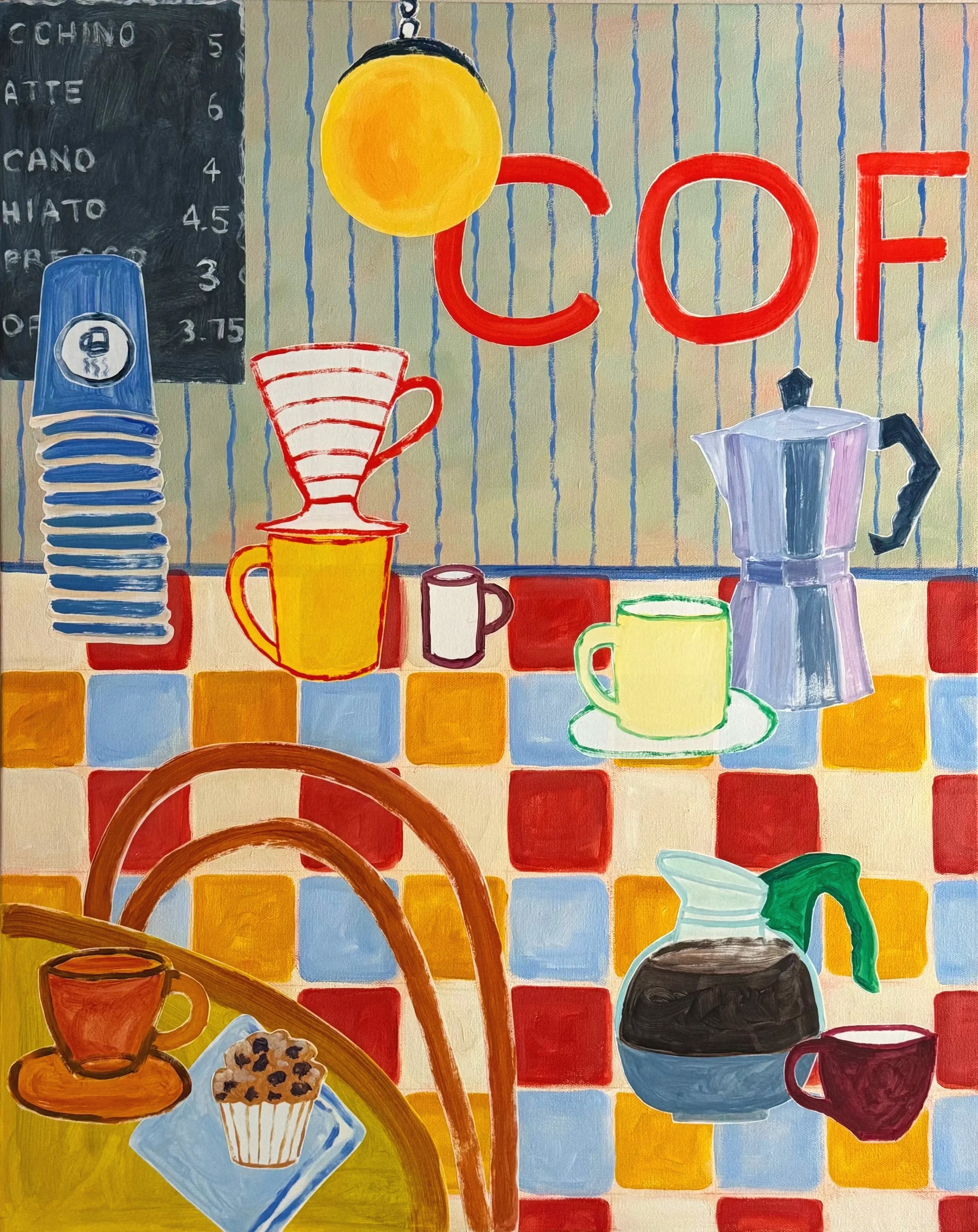 Can I Get You a Cup? (1/2): 24x30. Acrylic and painted paper collage on canvas