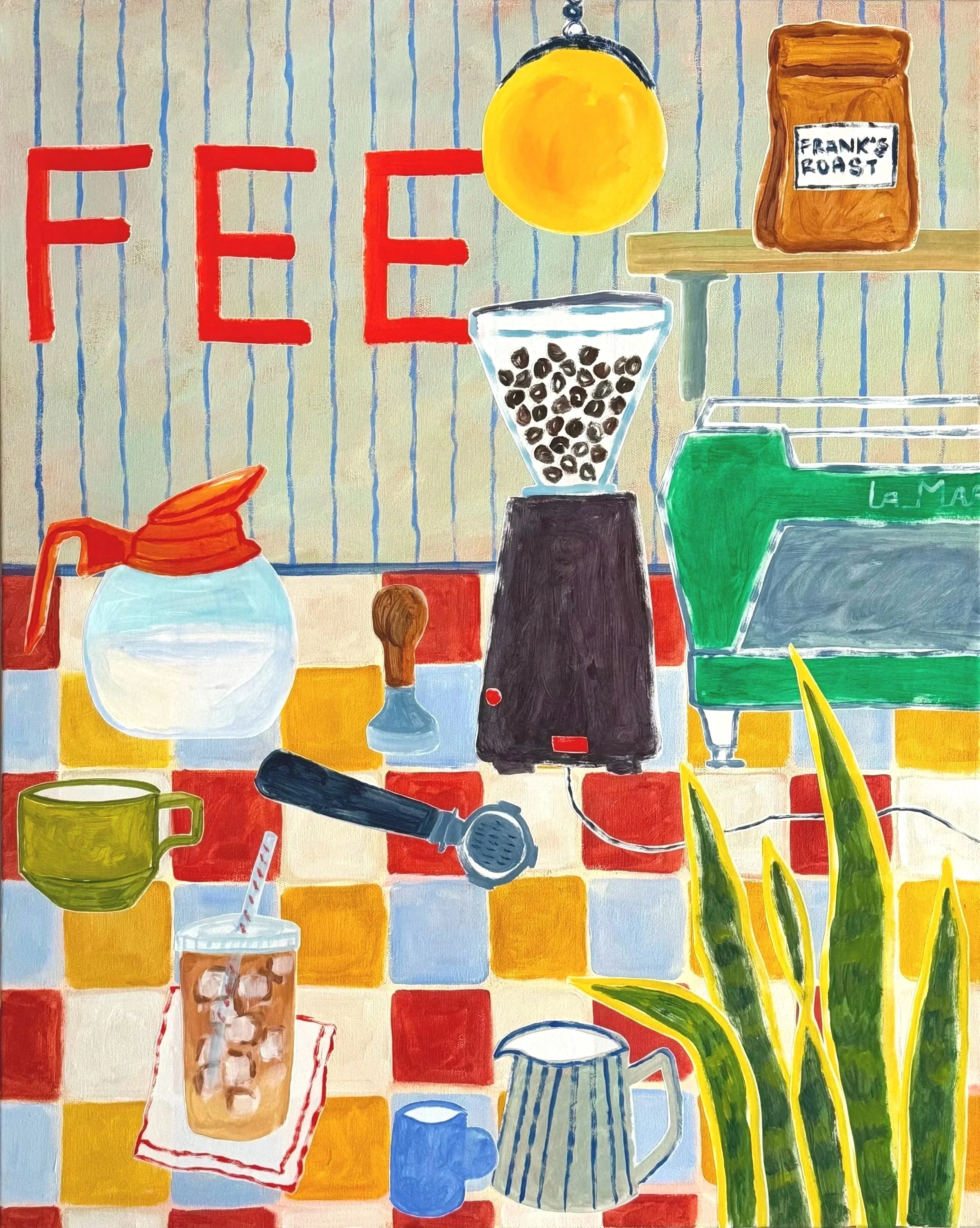 Can I Get You a Cup? (2/2): 24x30. Acrylic and painted paper collage on canvas