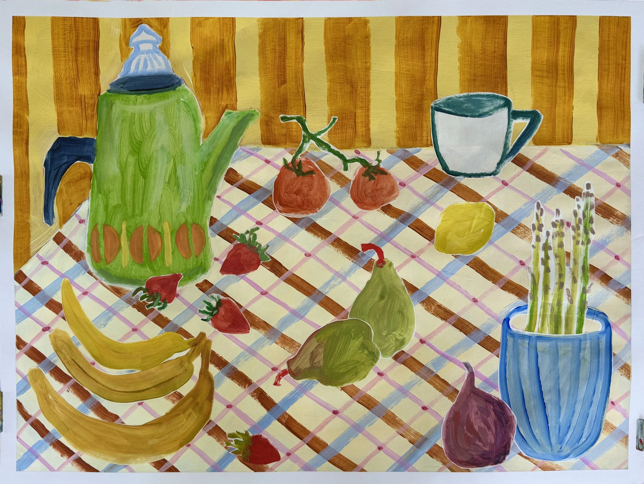 Afternoon Tea: 18x24. Acrylic and collage on mixed media paper
