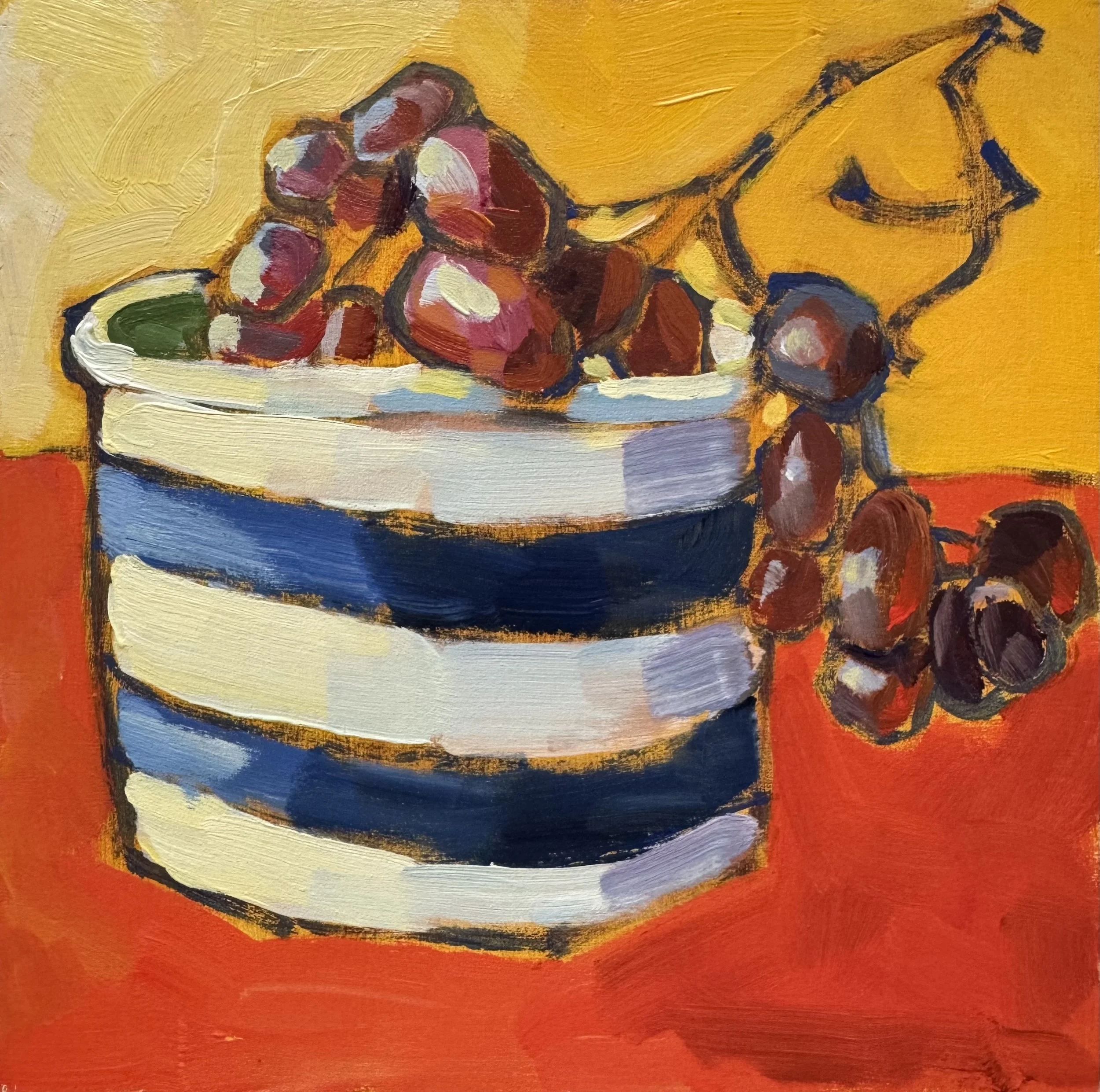 Grapes Still Life: 8x8. Acrylic on cradled wood board