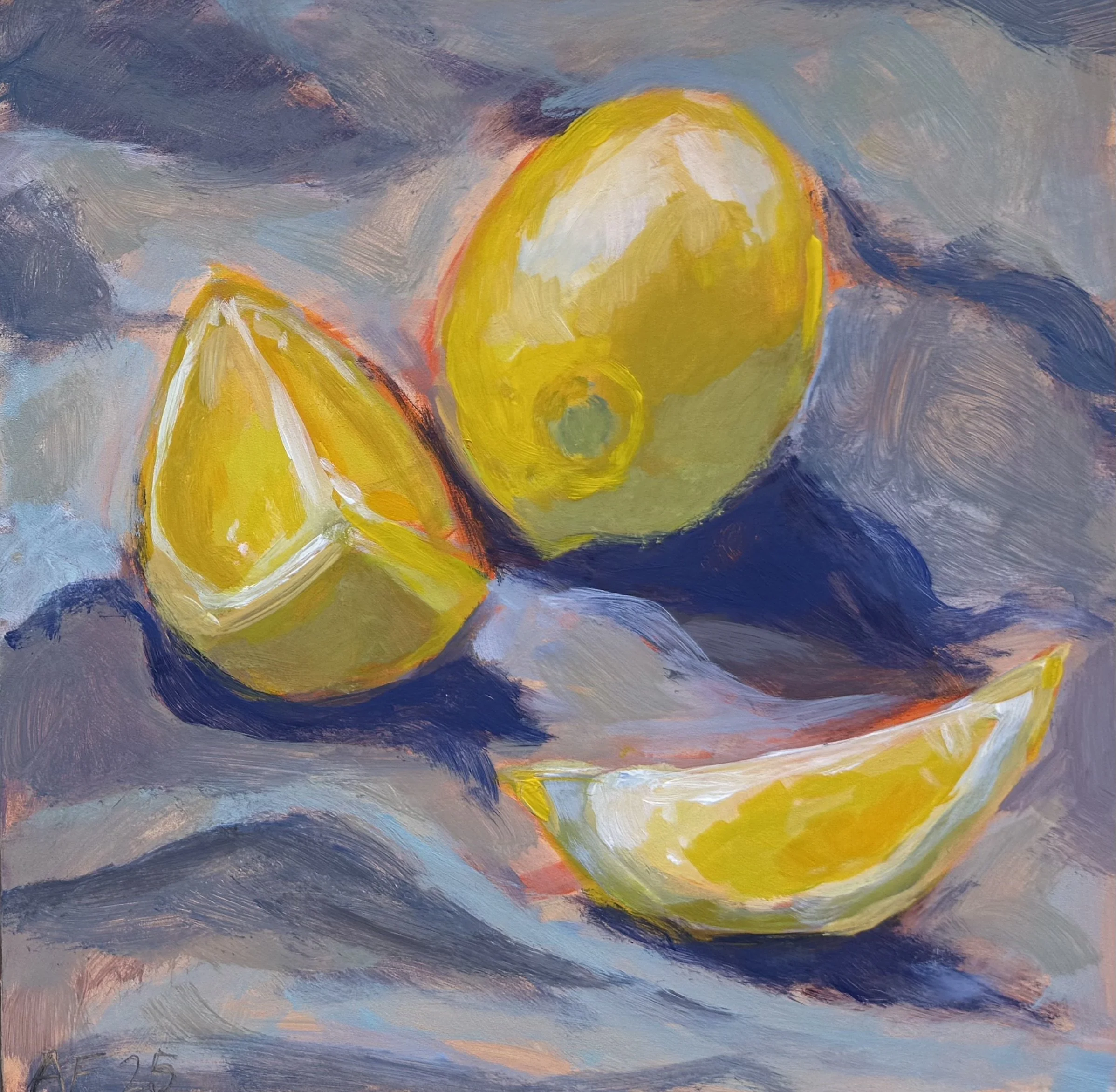 Lemons on Linen: 8x8. Acrylic on board