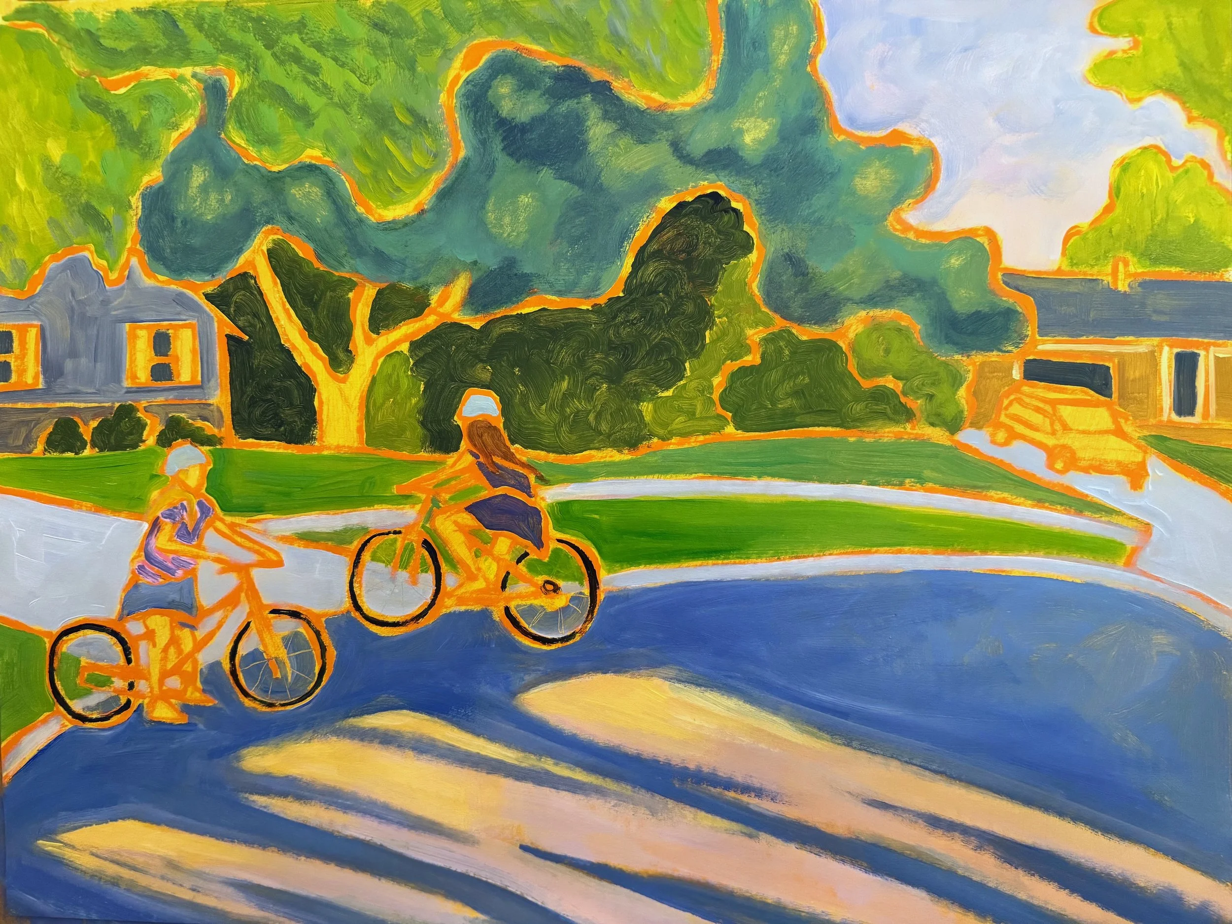Biker Girls: 18x24. Acrylic on mixed media paper