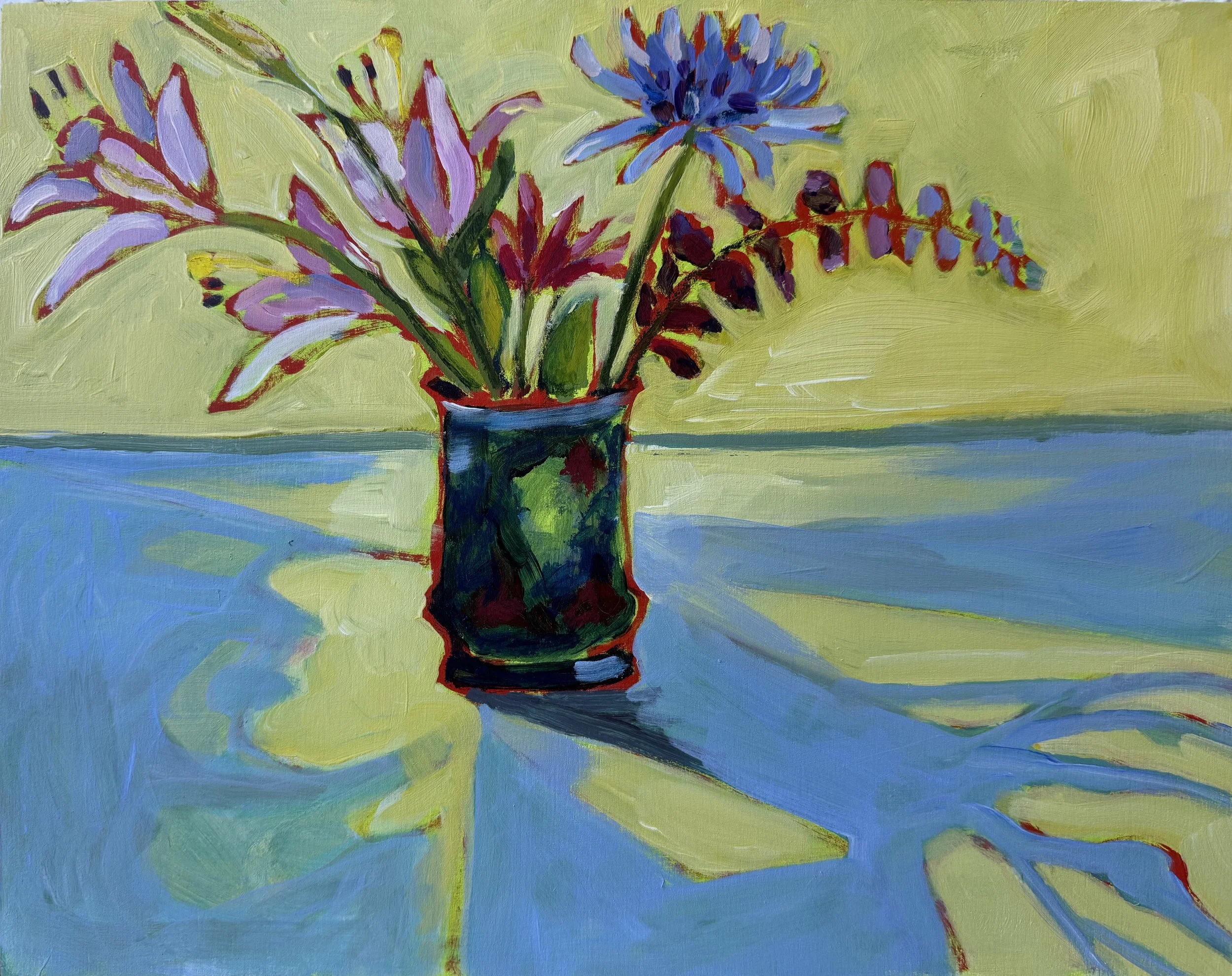 Flowers in the Morning: 11x14. Acrylic and oil sticks on cradled wood board