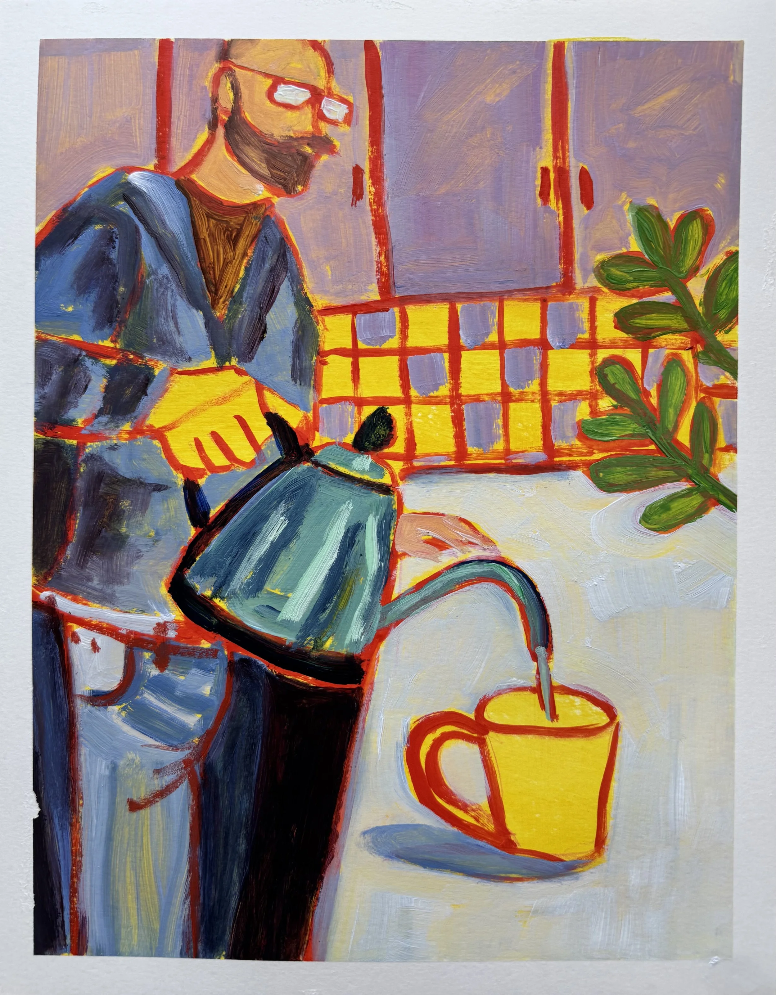 It's Coffee Time! 11x14. Acrylic on hot press watercolor paper