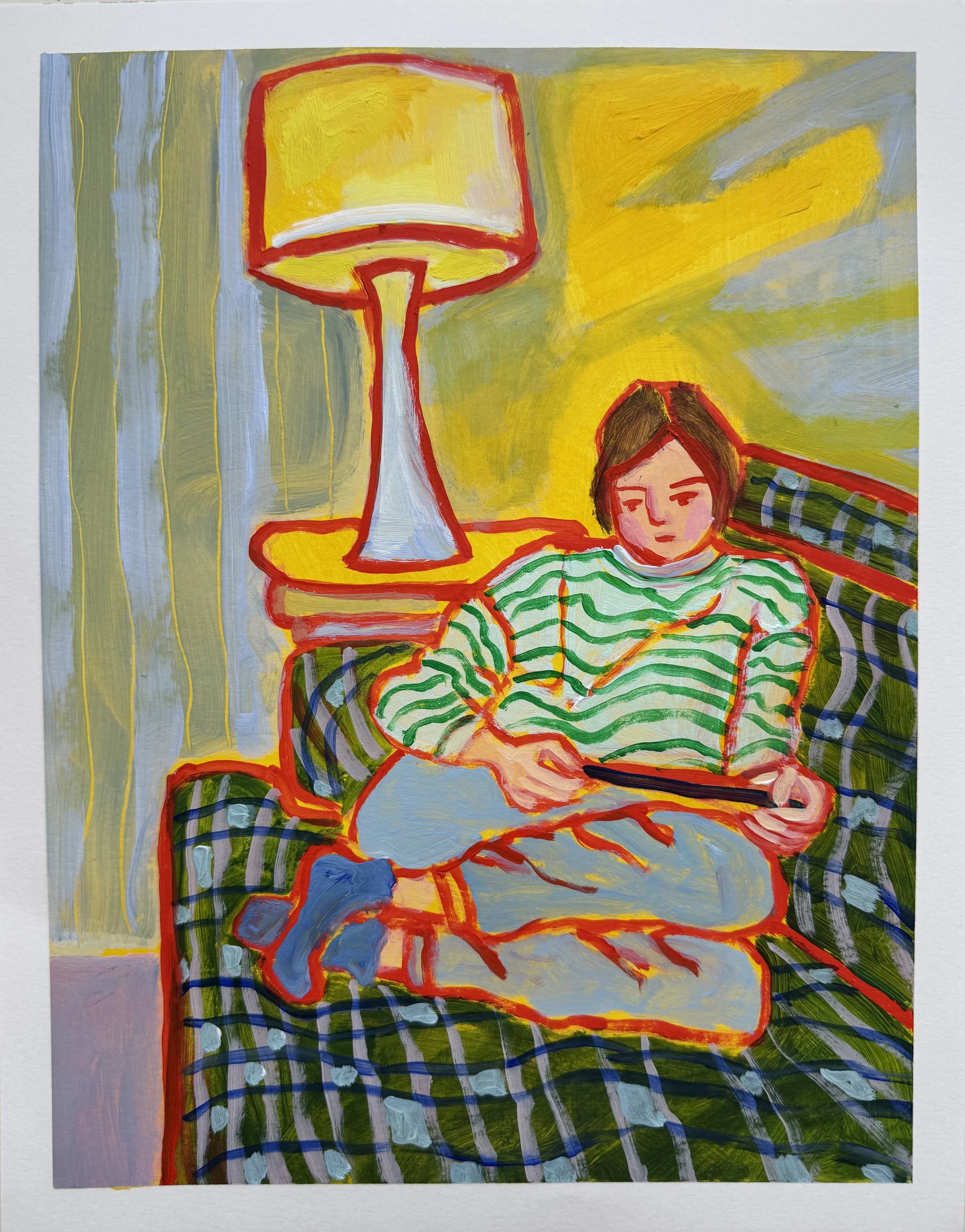 Gamer Girl: 11x14. Acrylic on hot press watercolor paper