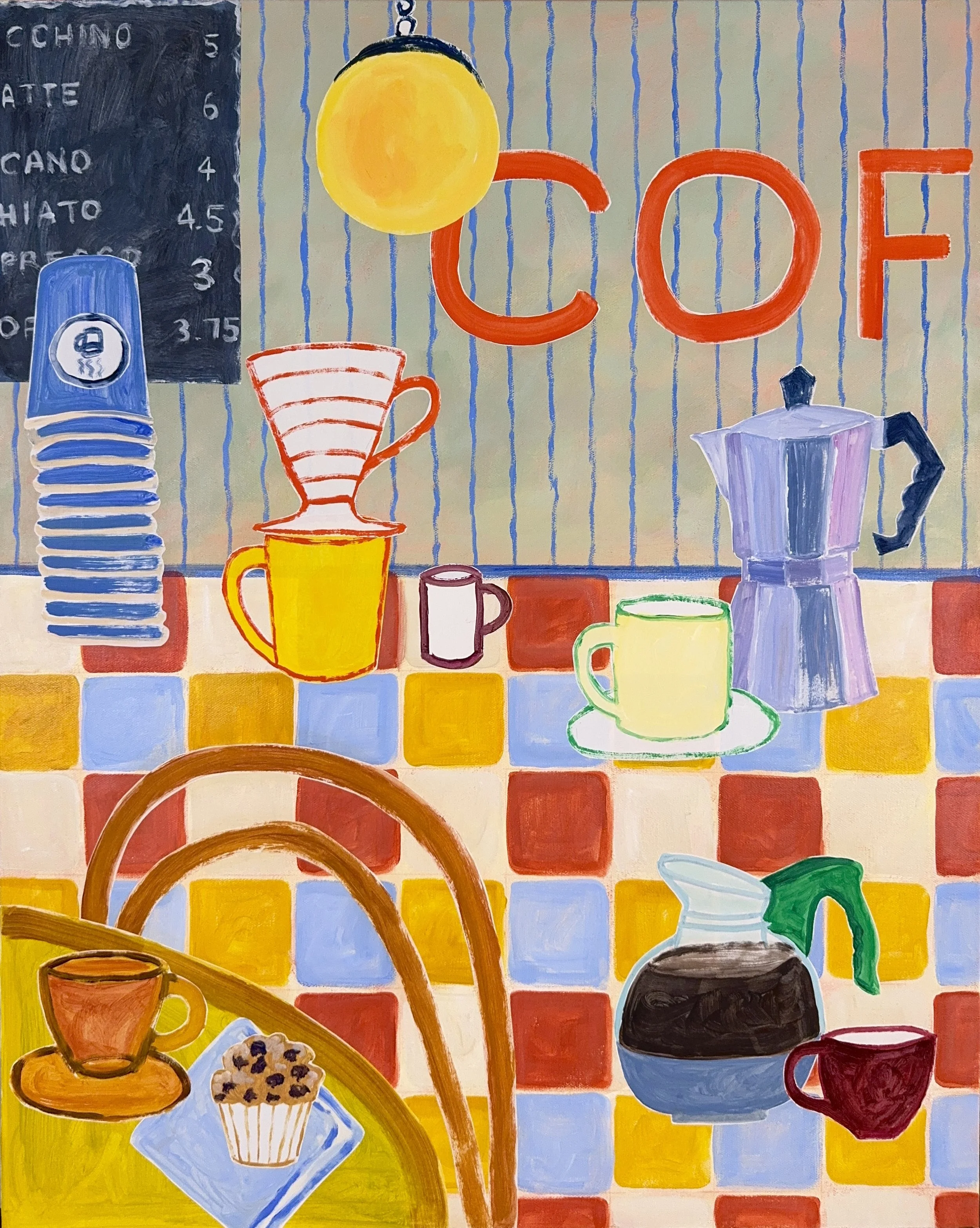 Can I Get You a Cup? (1/2) 24x30. Acrylic and painted paper collage on canvas