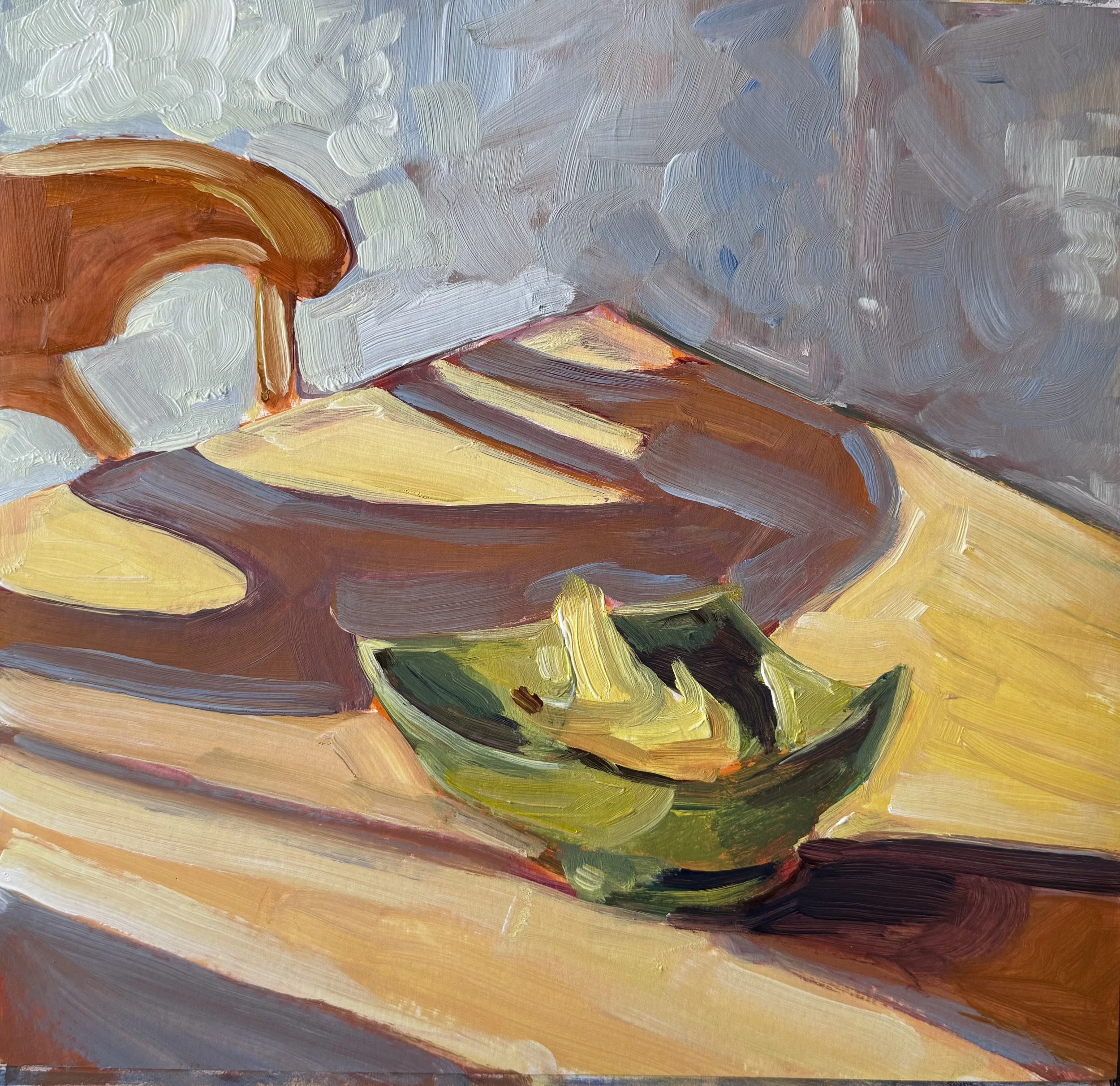 Still Life with Fruit Bowl: 11x11. Acrylic on hot press watercolor paper