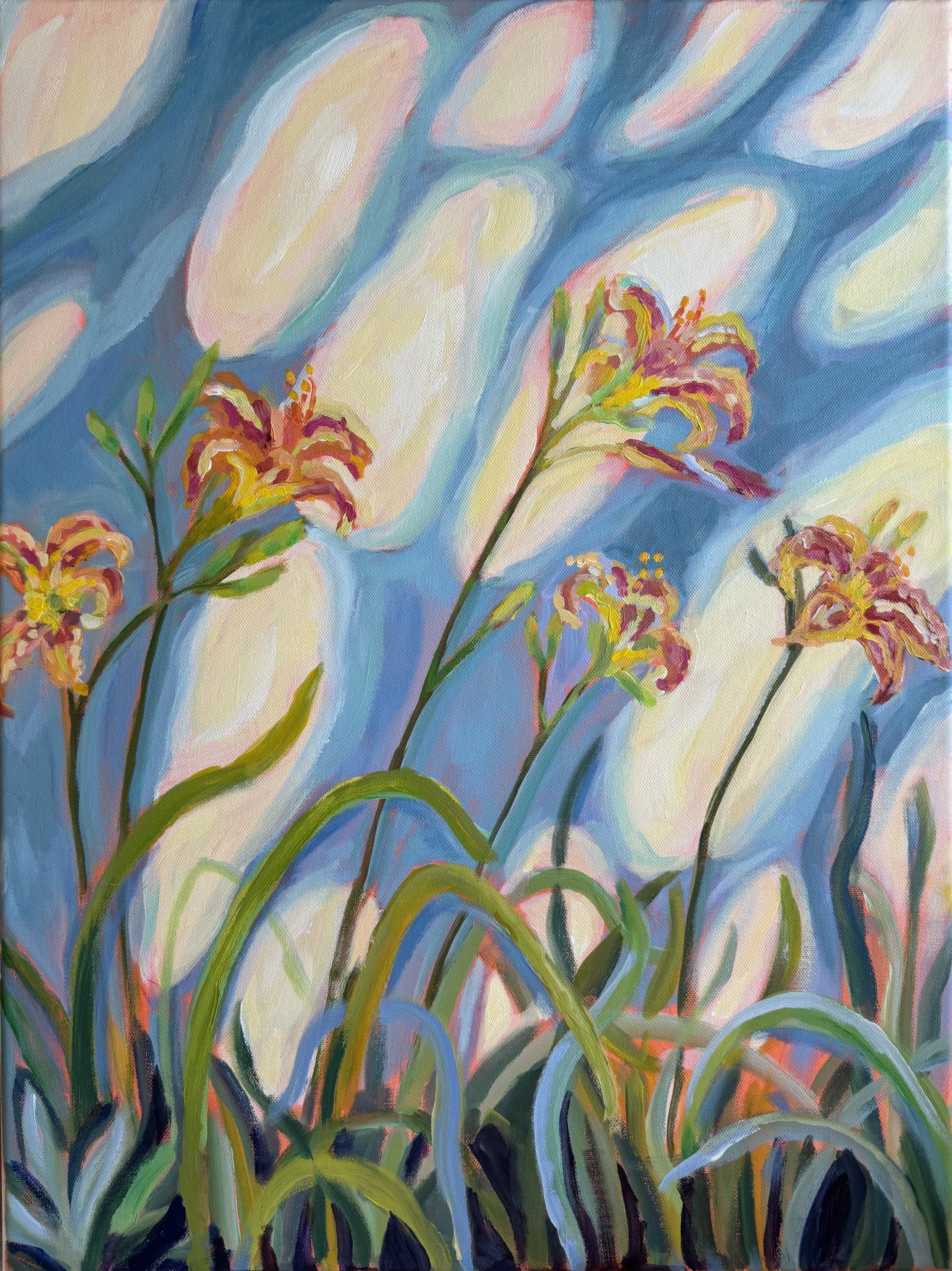 Daylilies in the Morning: 18x24. Acrylic on canvas