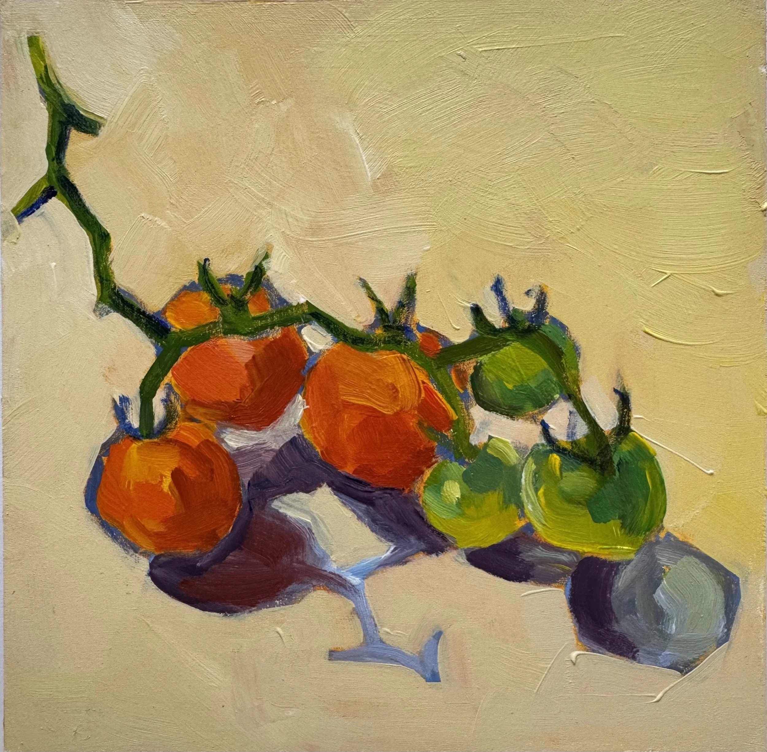 Cherry Tomatoes: 8x8. Acrylic on cradled wood board