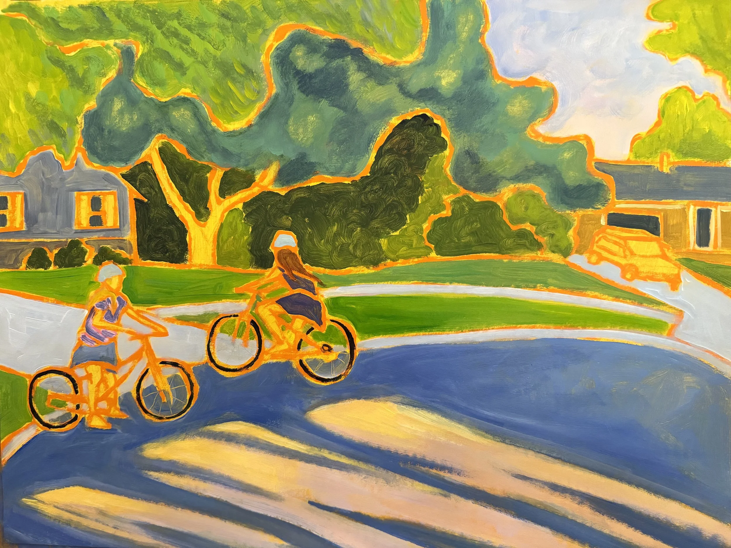 Biker Girls: 18x24. Acrylic on mixed media paper.