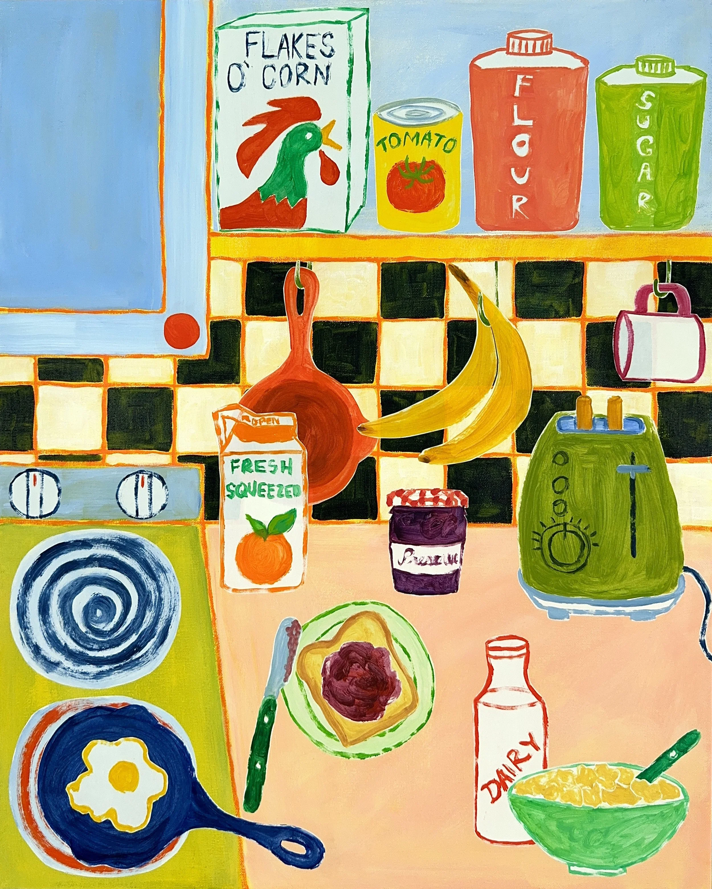 Come and Get It! 24x30. Acrylic and painted paper collage on canvas