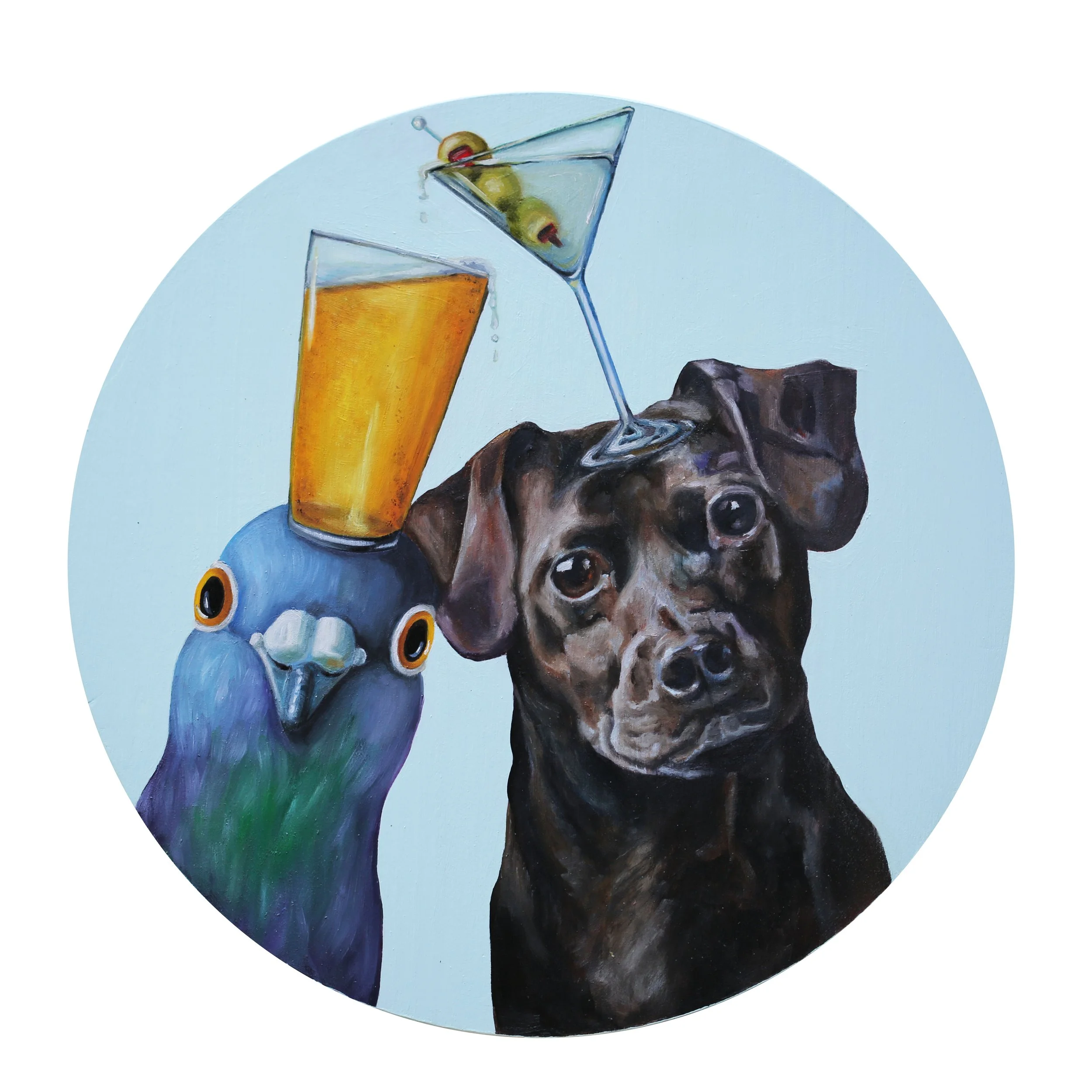 Castile and her Pigeon - 18" oil on wood