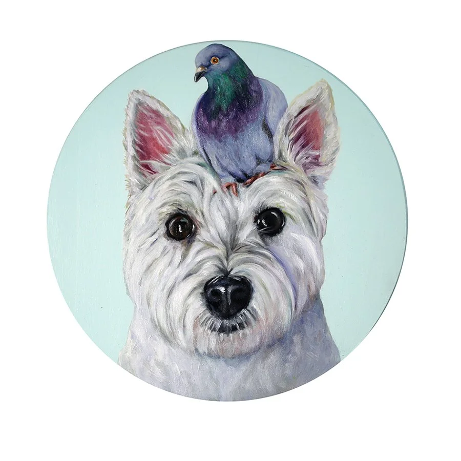 Abby and Her Pigeon Friend
- 12" oil on wood