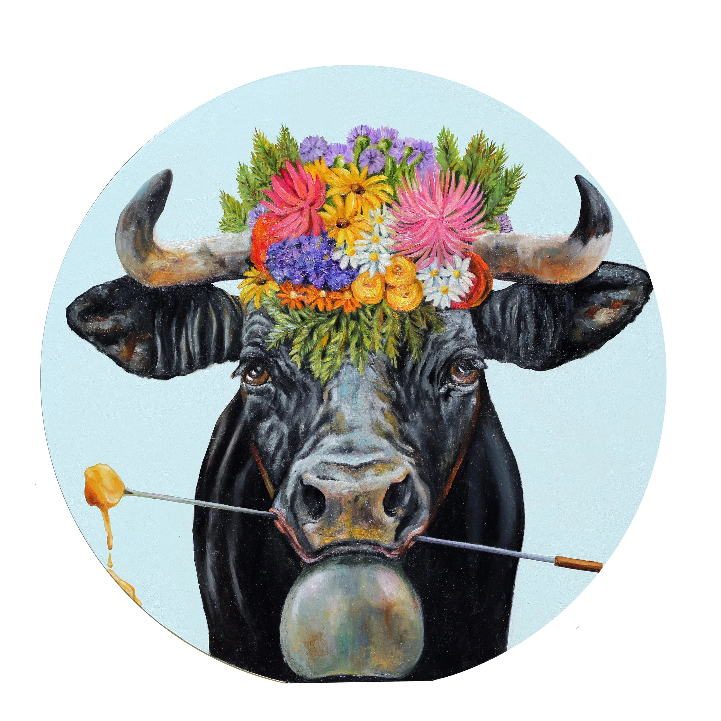 Veronique's Cow - 18" Oil on wood