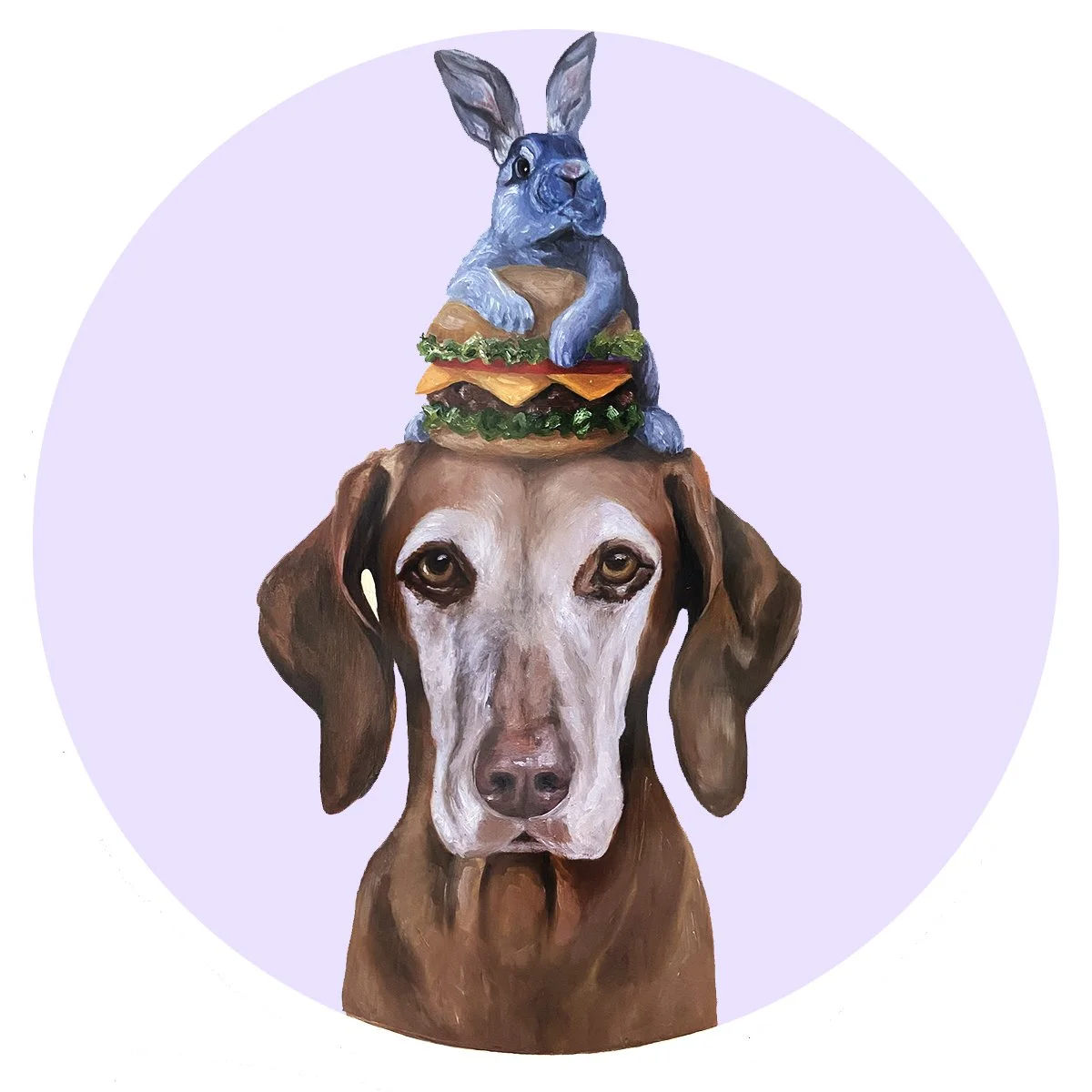 Figi and her Burger Bunny - 12" oil on wood