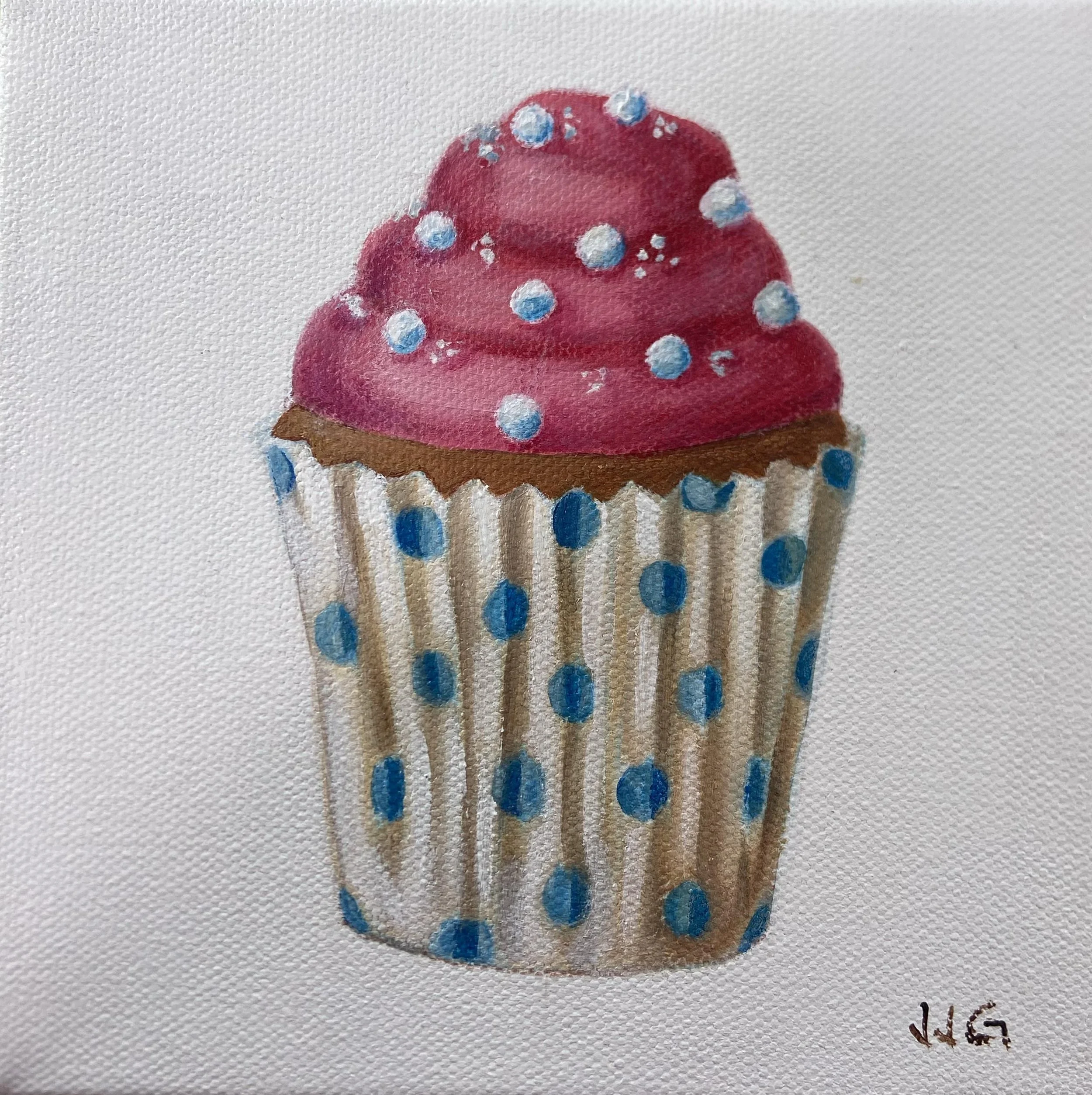 Blue and White Polka-dot Cupcake