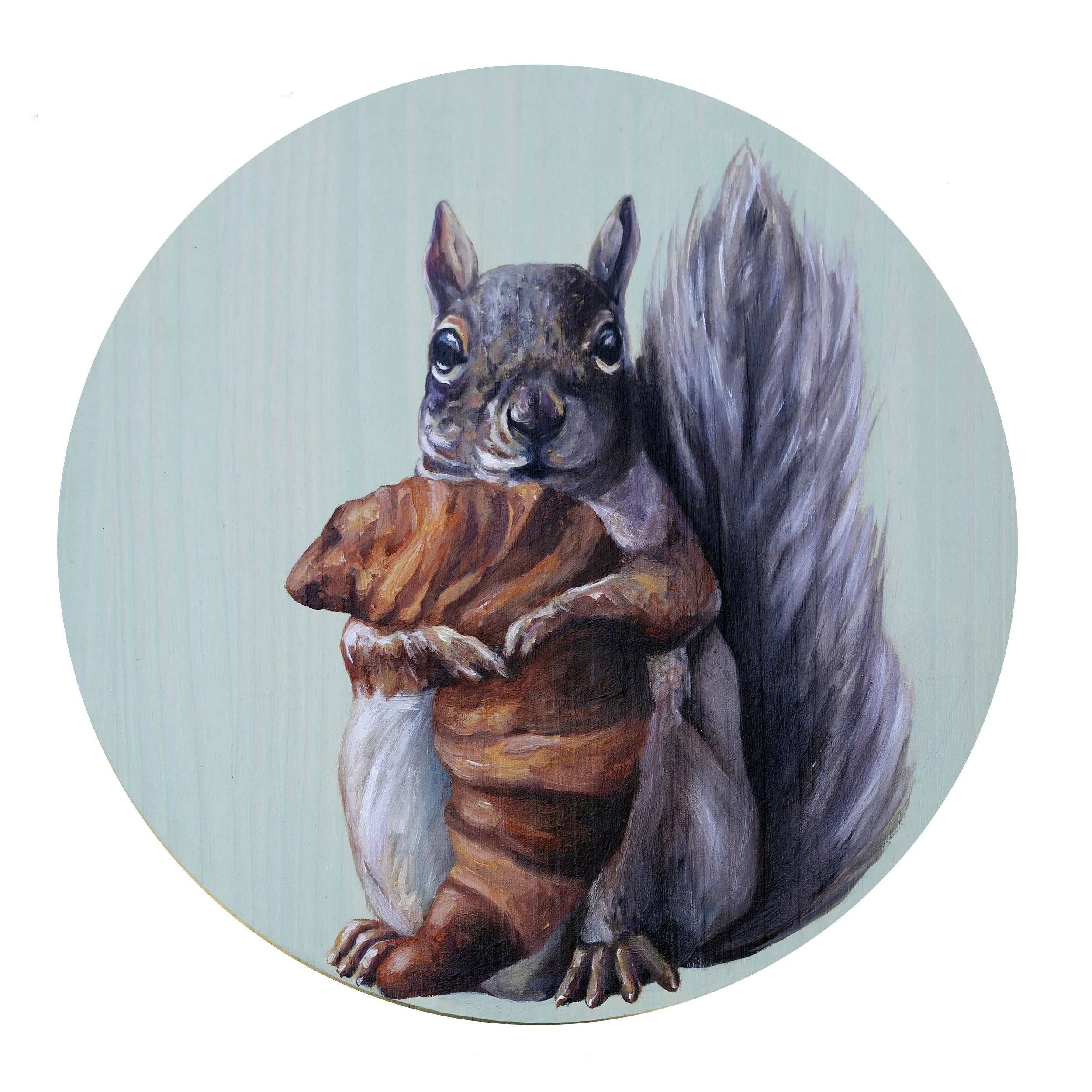 Croissant Thief - 12" oil on wood