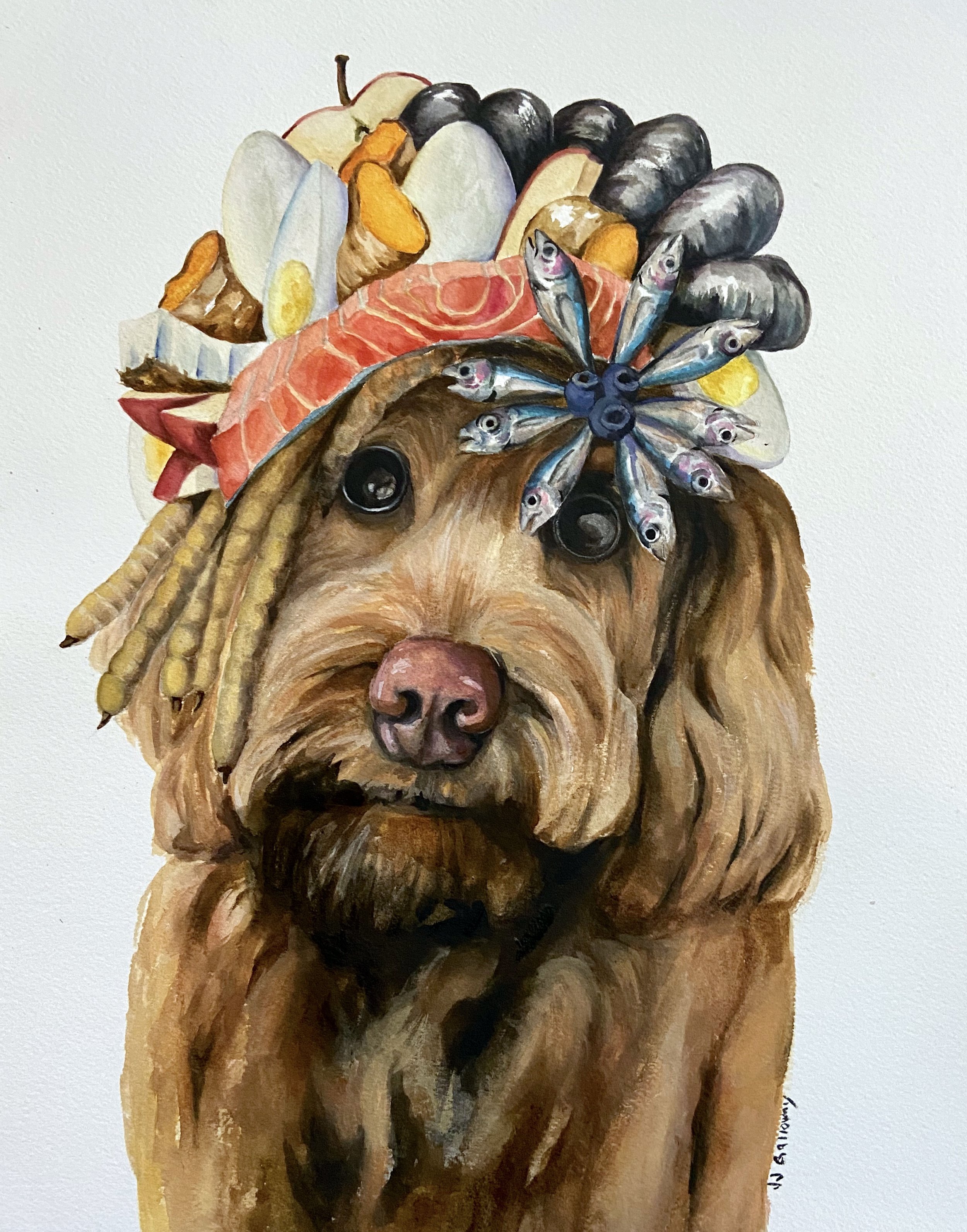 Labradoodle Foodie - 14 x 11" Watercolor on paper
