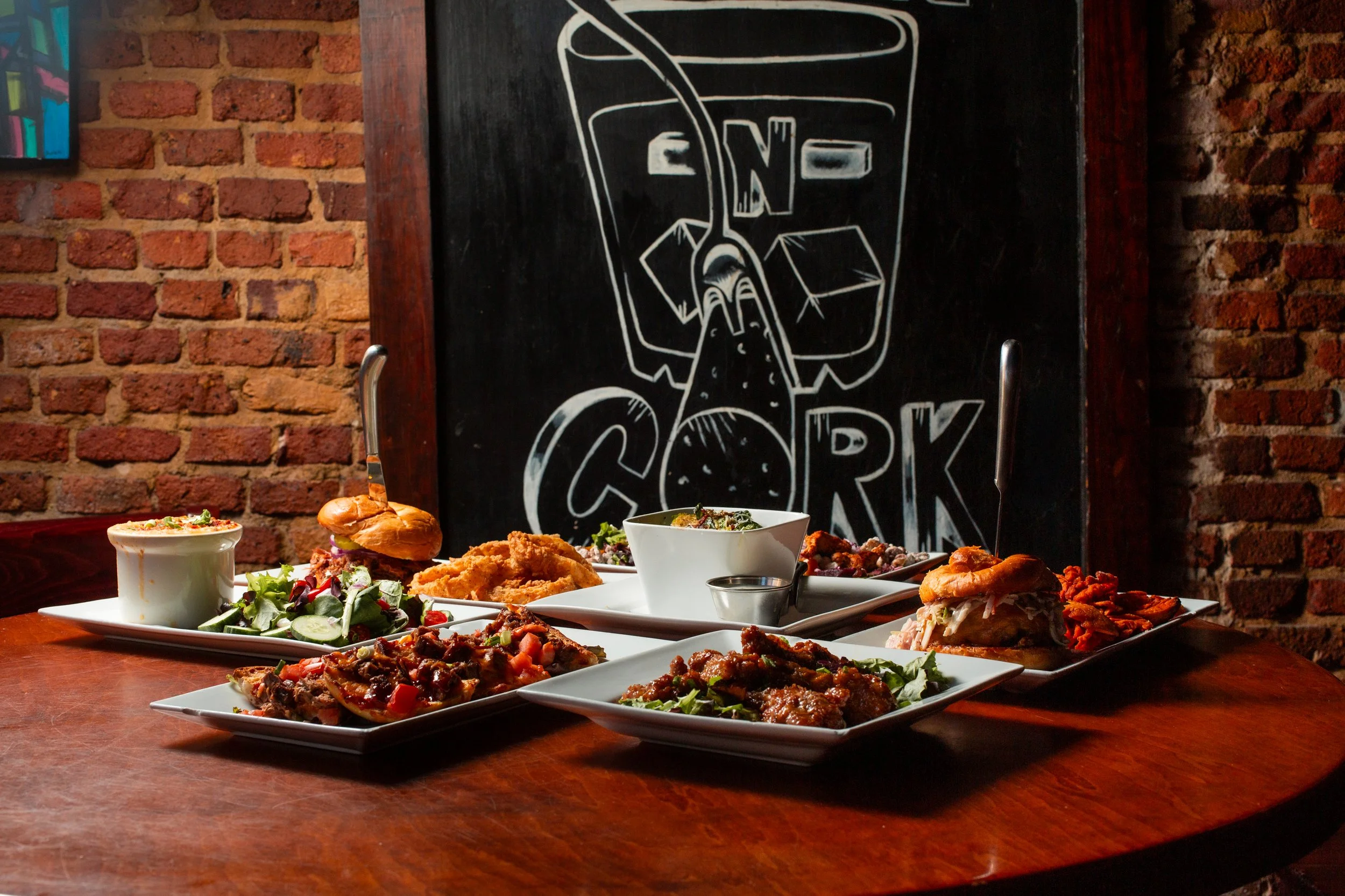 Located in downtown Wilmington, The Fork n' Cork offers a variety of dishes, including burgers, sandwiches, salads, and more.