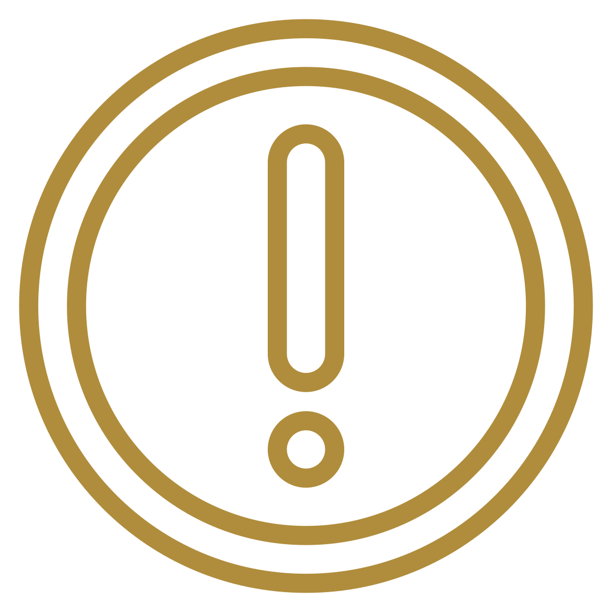 A gold sign with an exclamation mark inside a circle, indicating a warning or caution.