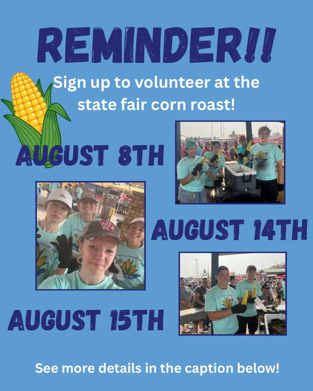 WILSers, we need your help!!

WILS is fully funded by donations and sponsors, which is why we need your help to volunteer at the state fair corn roast one of these upcoming weekends! 🎡🌽

Not only does the corn roast grant an amazing opportunity to 