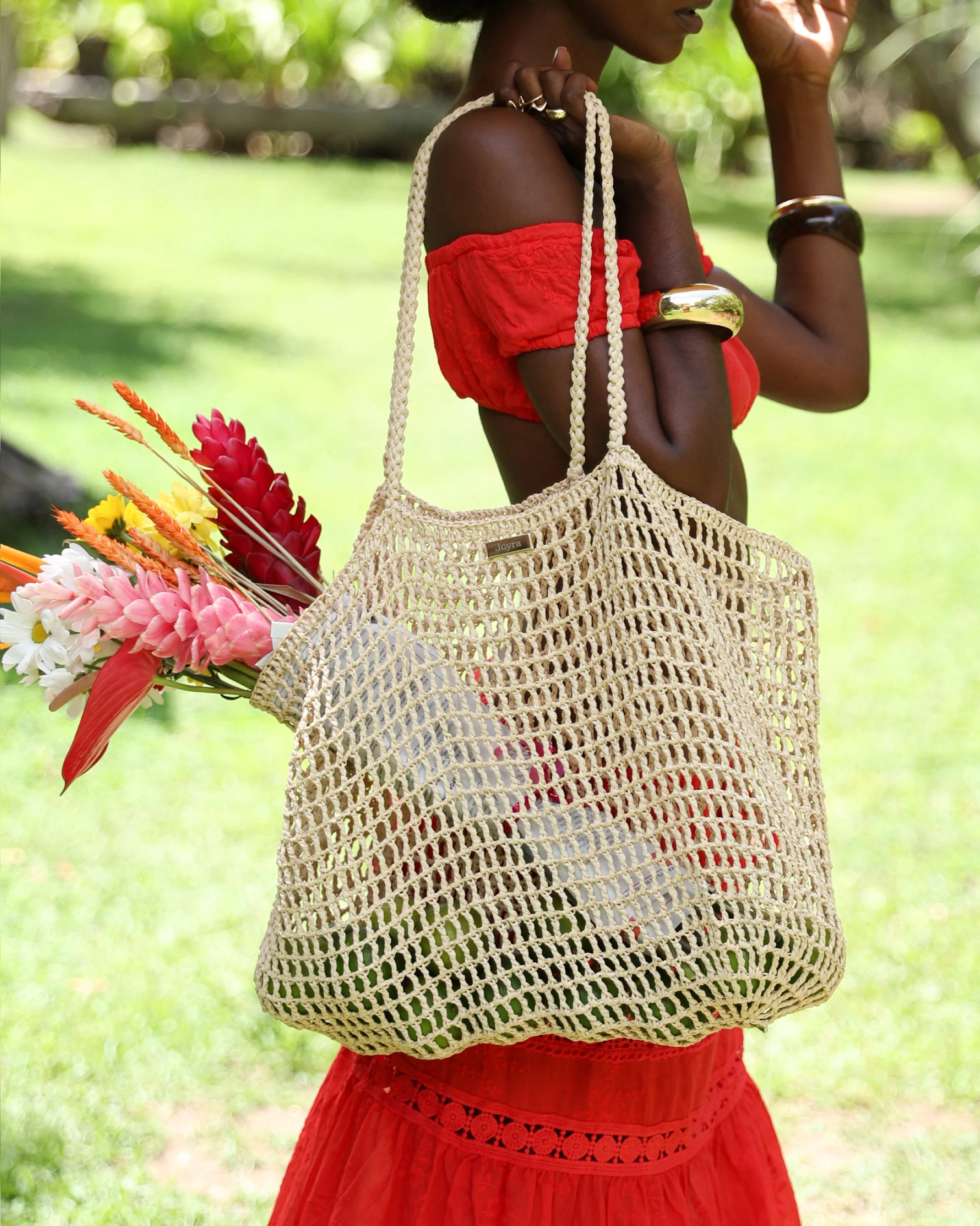 Sac à main femme beige porté épaule – sac Bali Joyra fait main