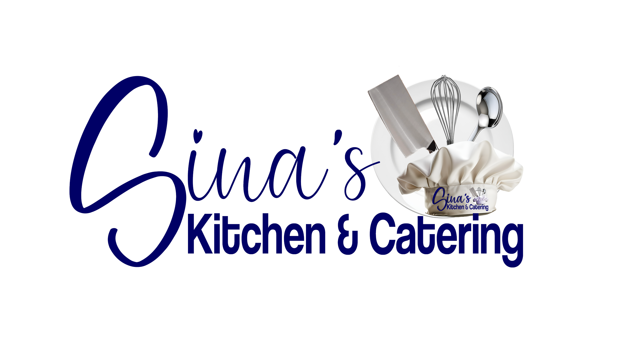 Logo for Gina's Kitchen & Catering with text and culinary utensils.