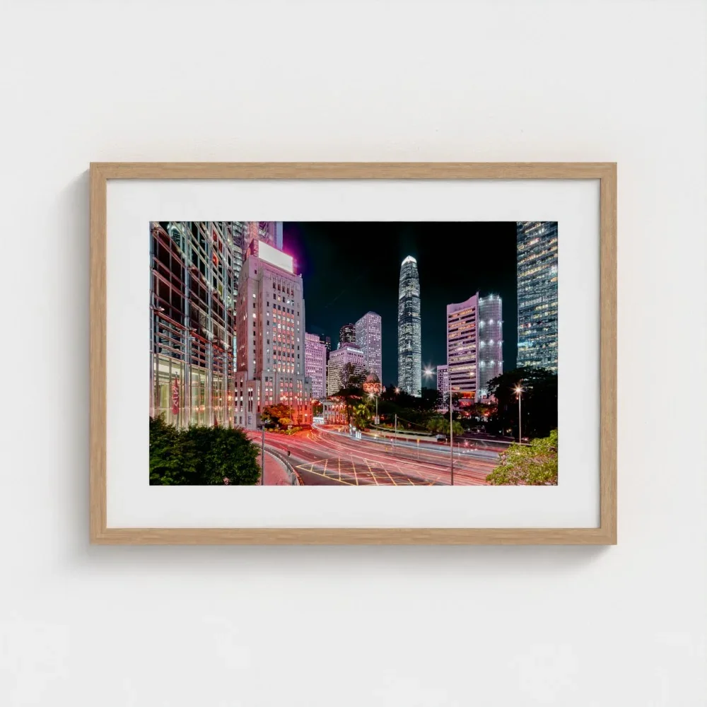 bank-street-hong-Kong-a2-wood-frame-mount-print.webp