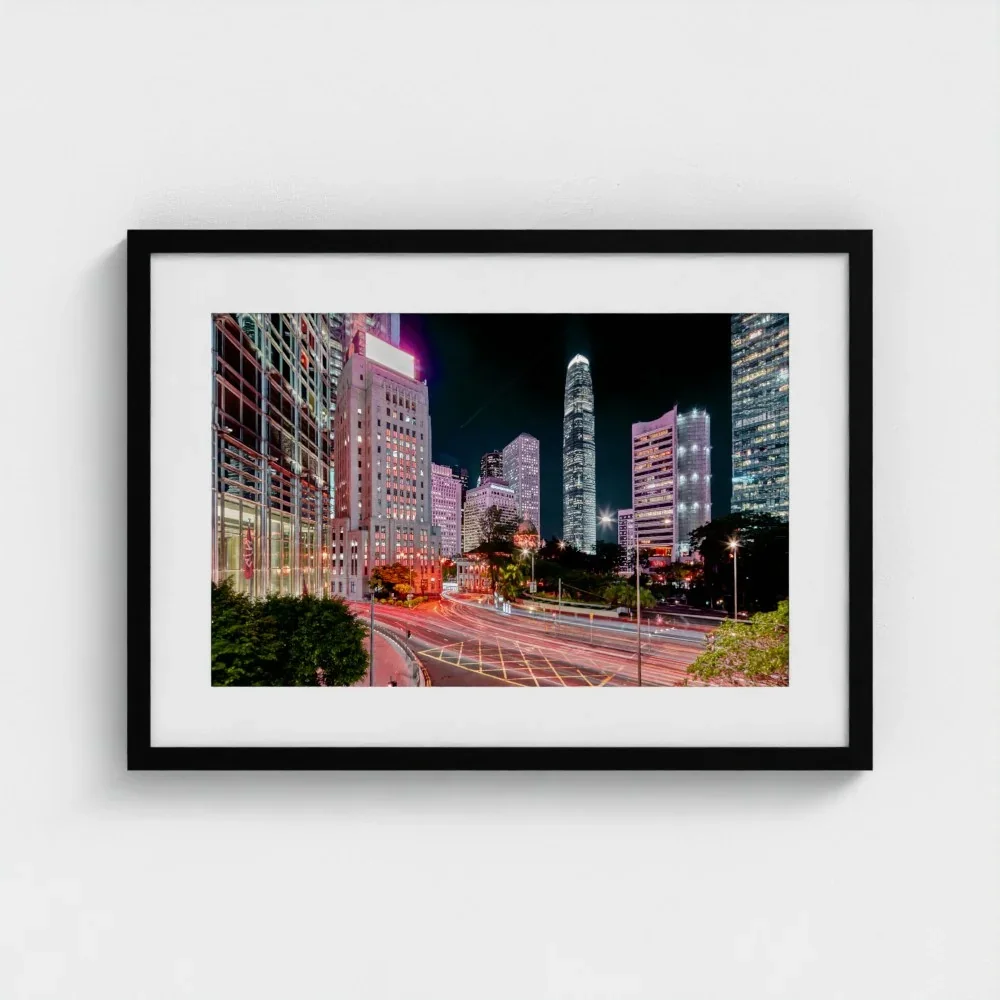 bank-street-hong-Kong-a2-black-frame-mount-print.webp