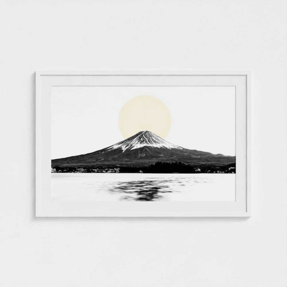 Mount Fuji & Lake Kawaguchiko –  White Fine Art Print & Zen Decor